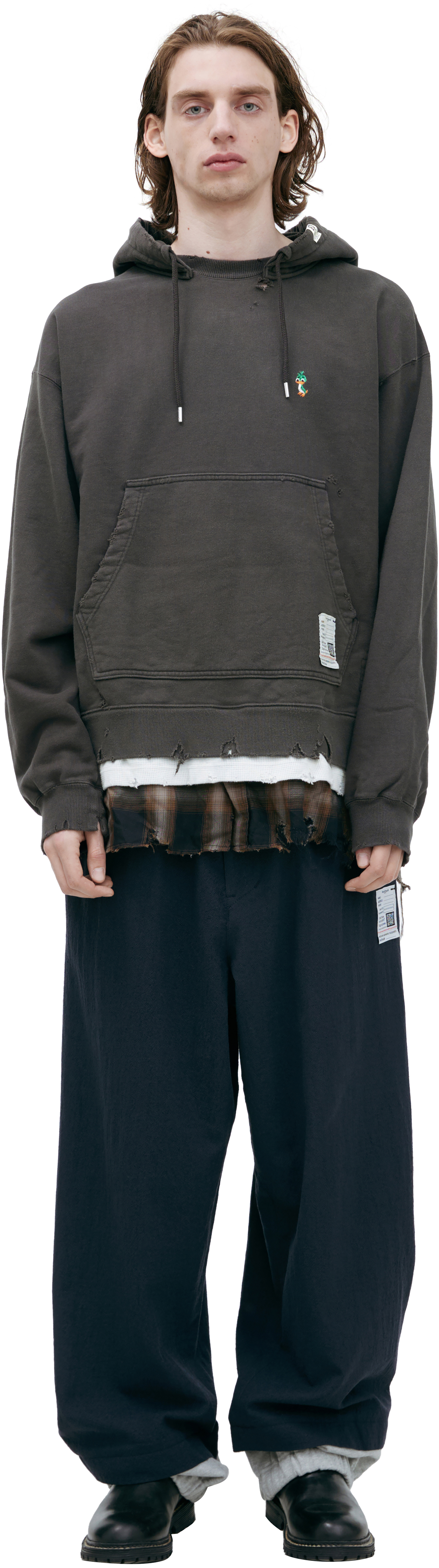 Buy Maison Mihara Yasuhiro men dark grey hoodie with a sewn-in