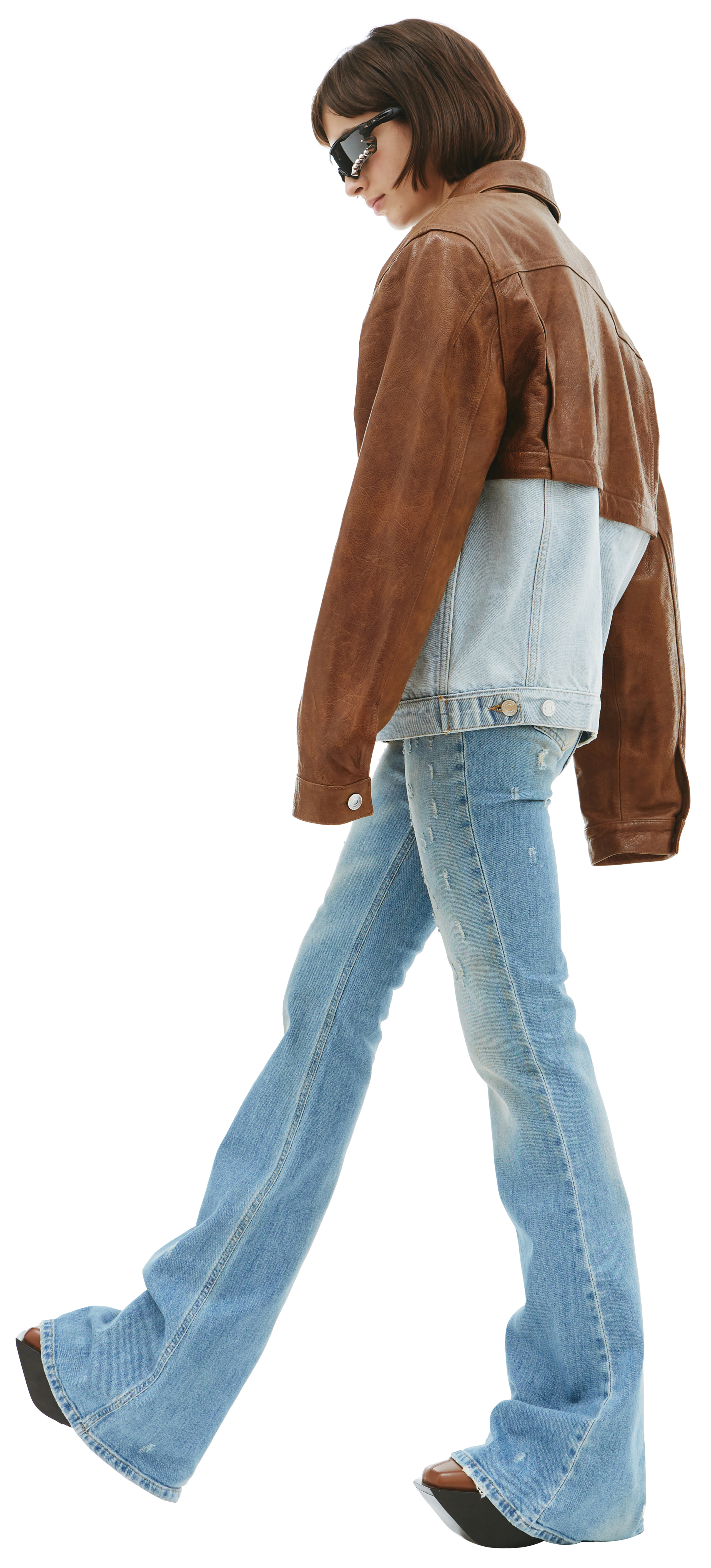 Buy VTMNTS women brown convertible leather and denim jacket for $1,725  online on SV77, VL14JA700C