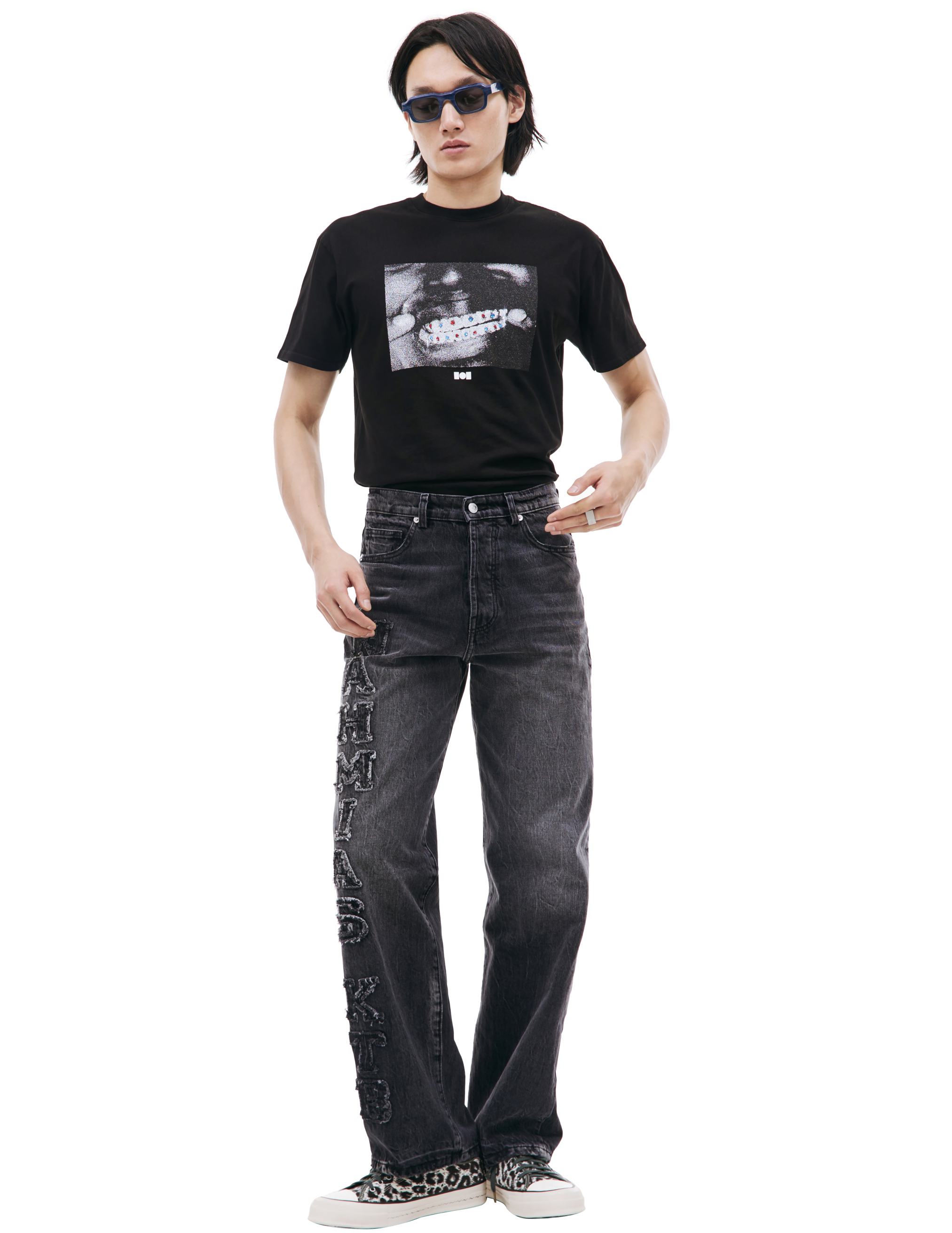 Nahmias X Kodak Black Logo-patch Wide Leg Jeans In Grey