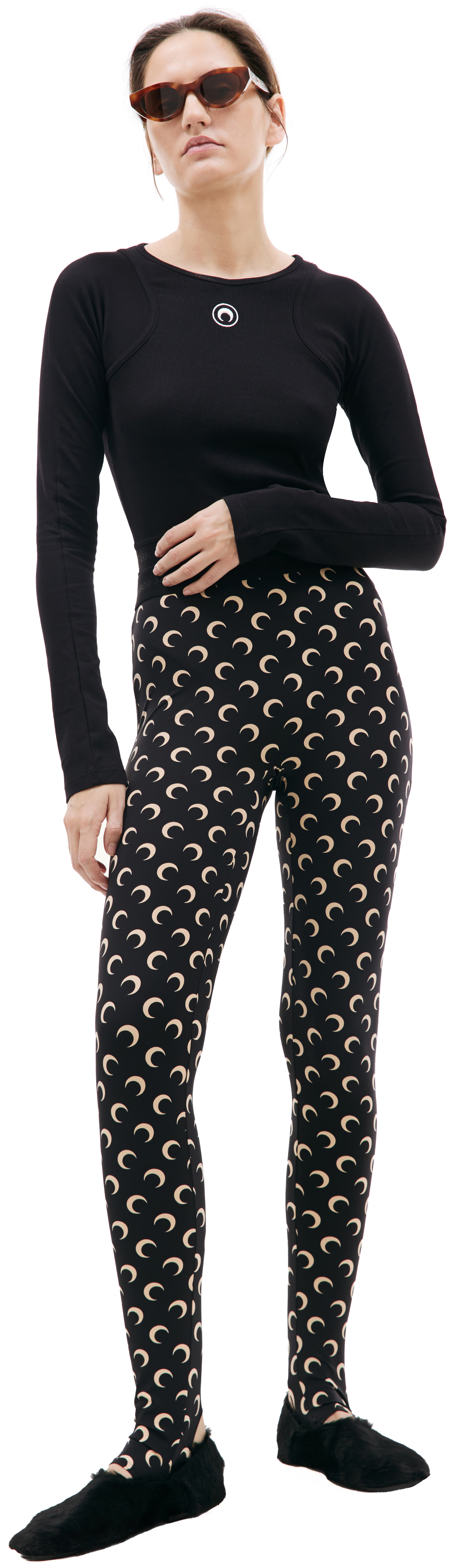 Buy MARINE SERRE women black moon all over logo leggings for €235
