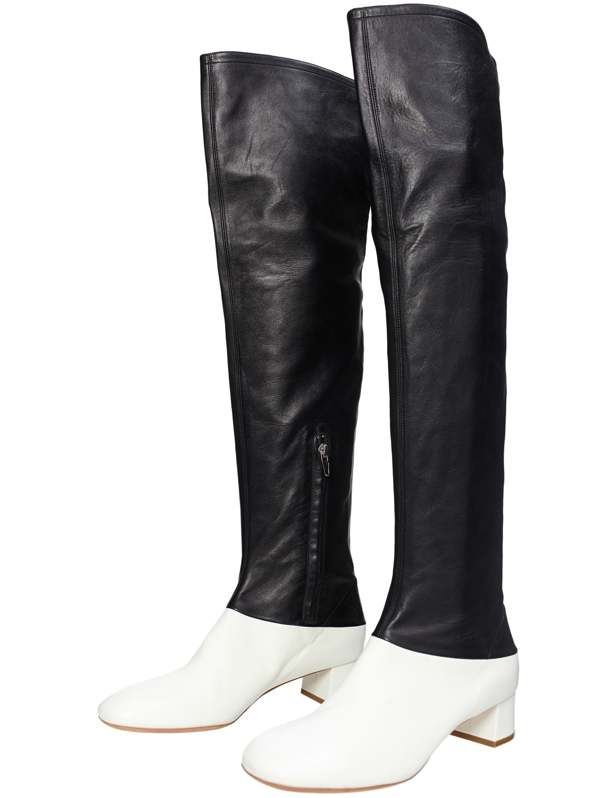 Celine Two-tone Leather Boots In Black