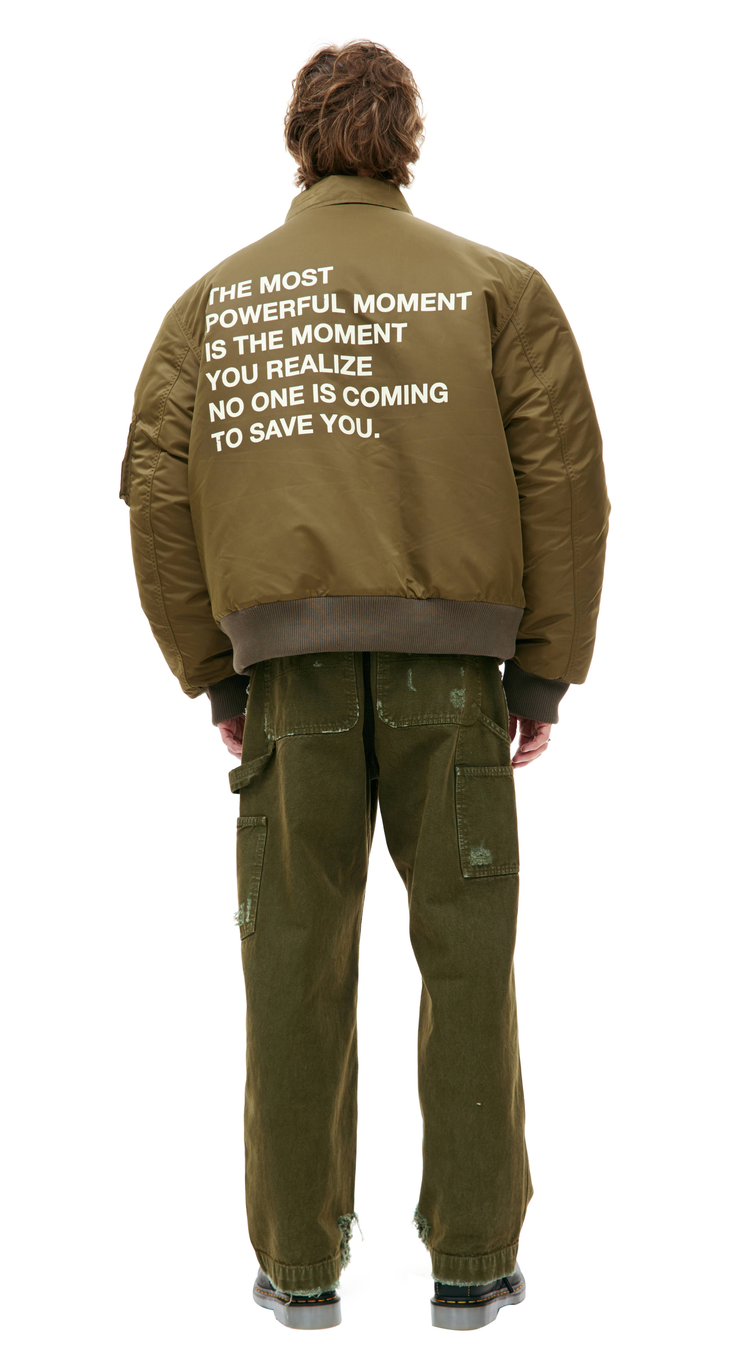 Buy Satoshi Nakamoto men khaki crystal nylon bomber jacket