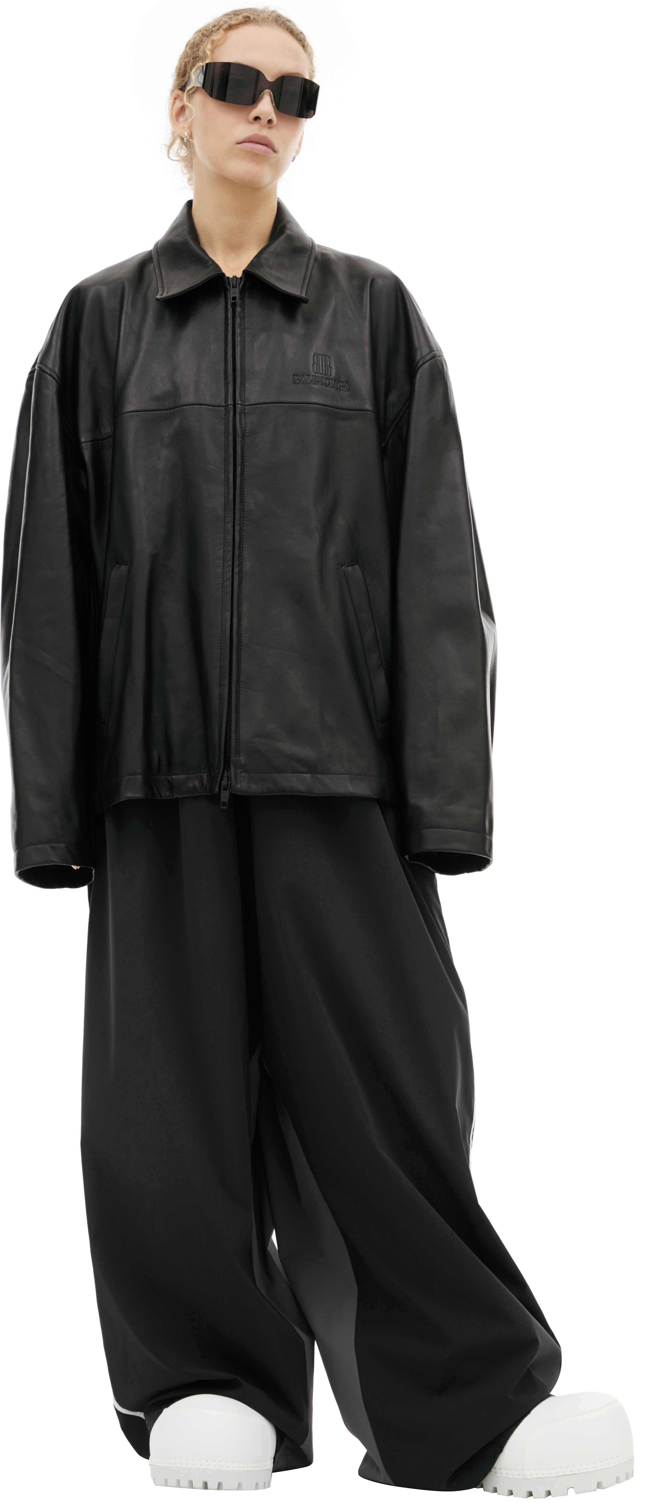 Buy Balenciaga women black leather jacket for $4,465 online on