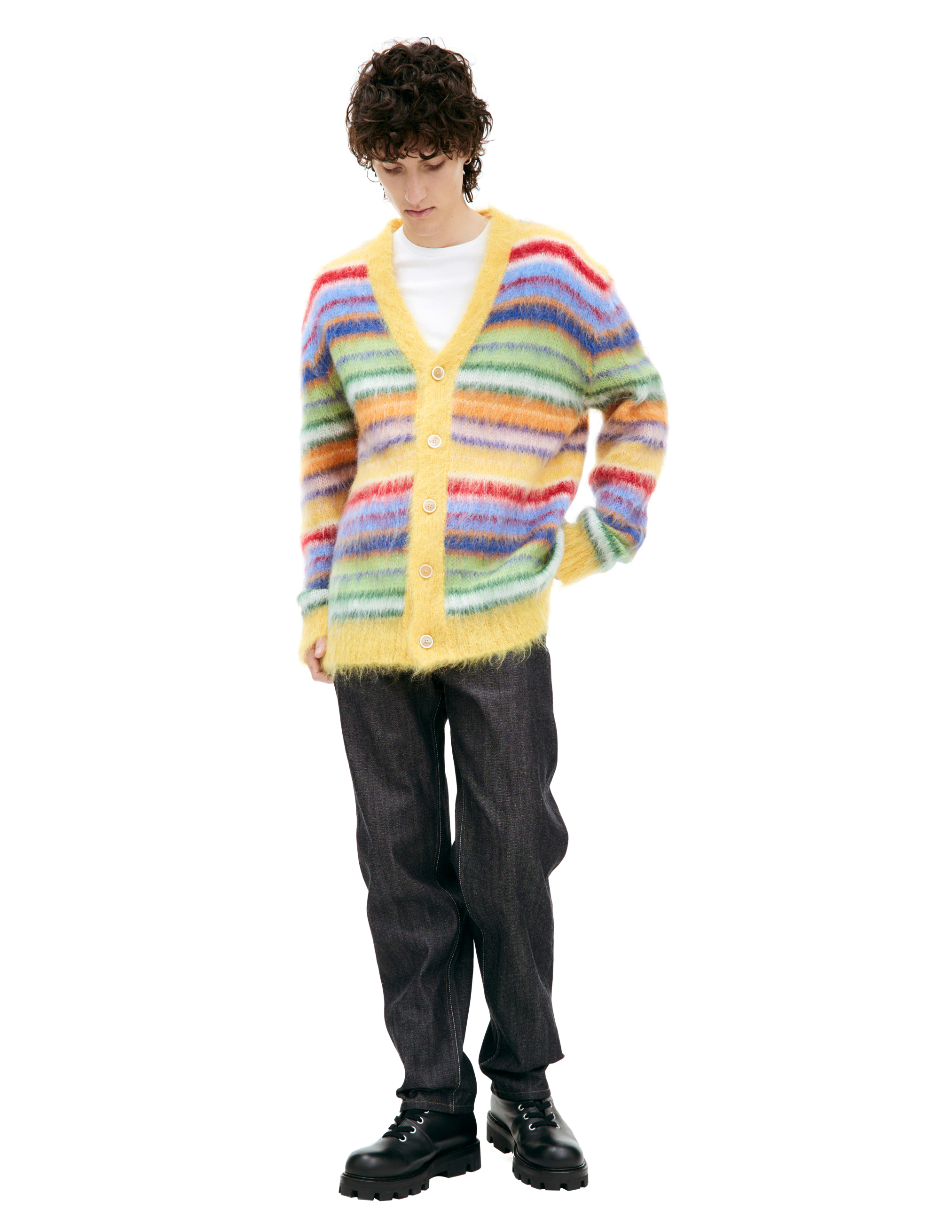 MARNI STRIPED MOHAIR CARDIGAN 