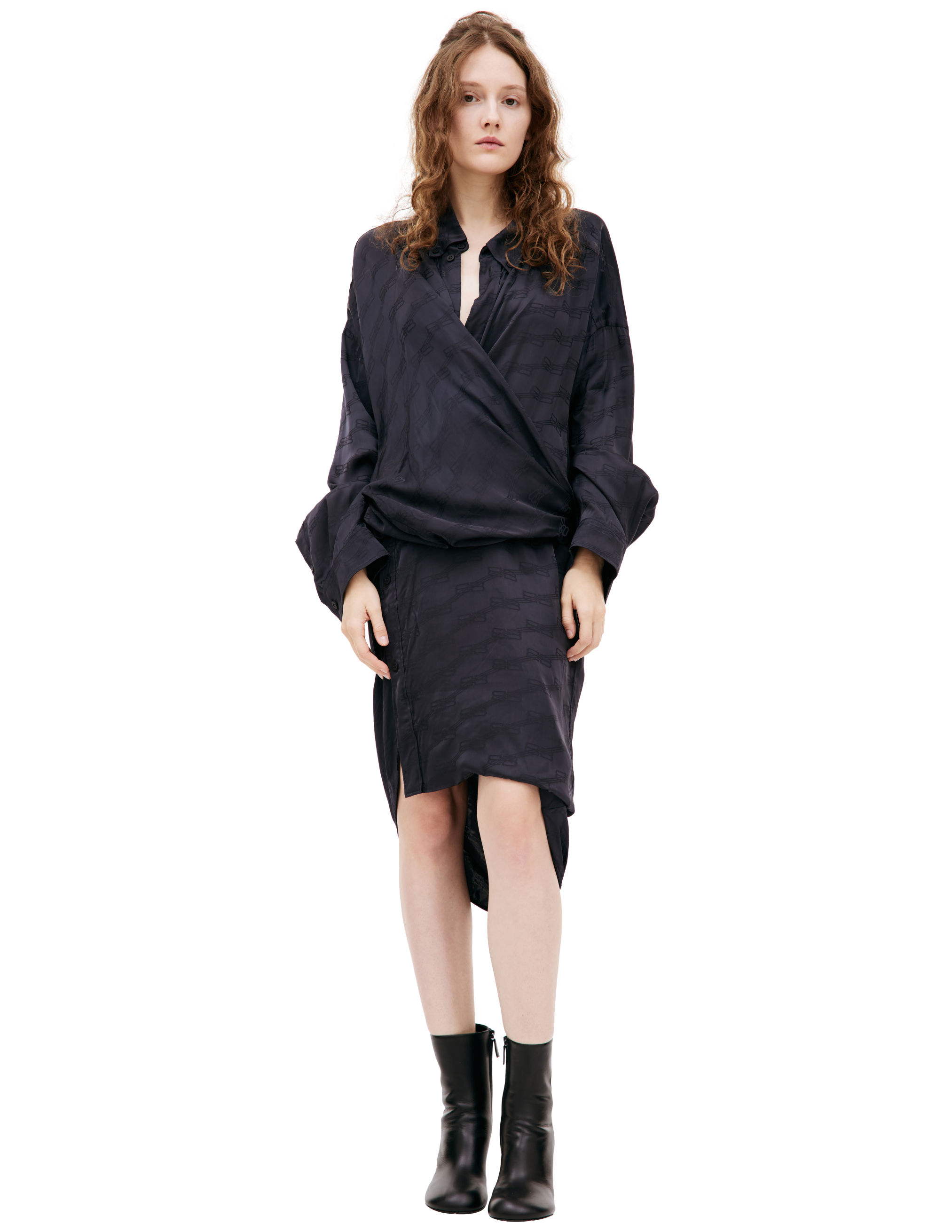 Shop Balenciaga Asymmetrical Shirt Dress In Black