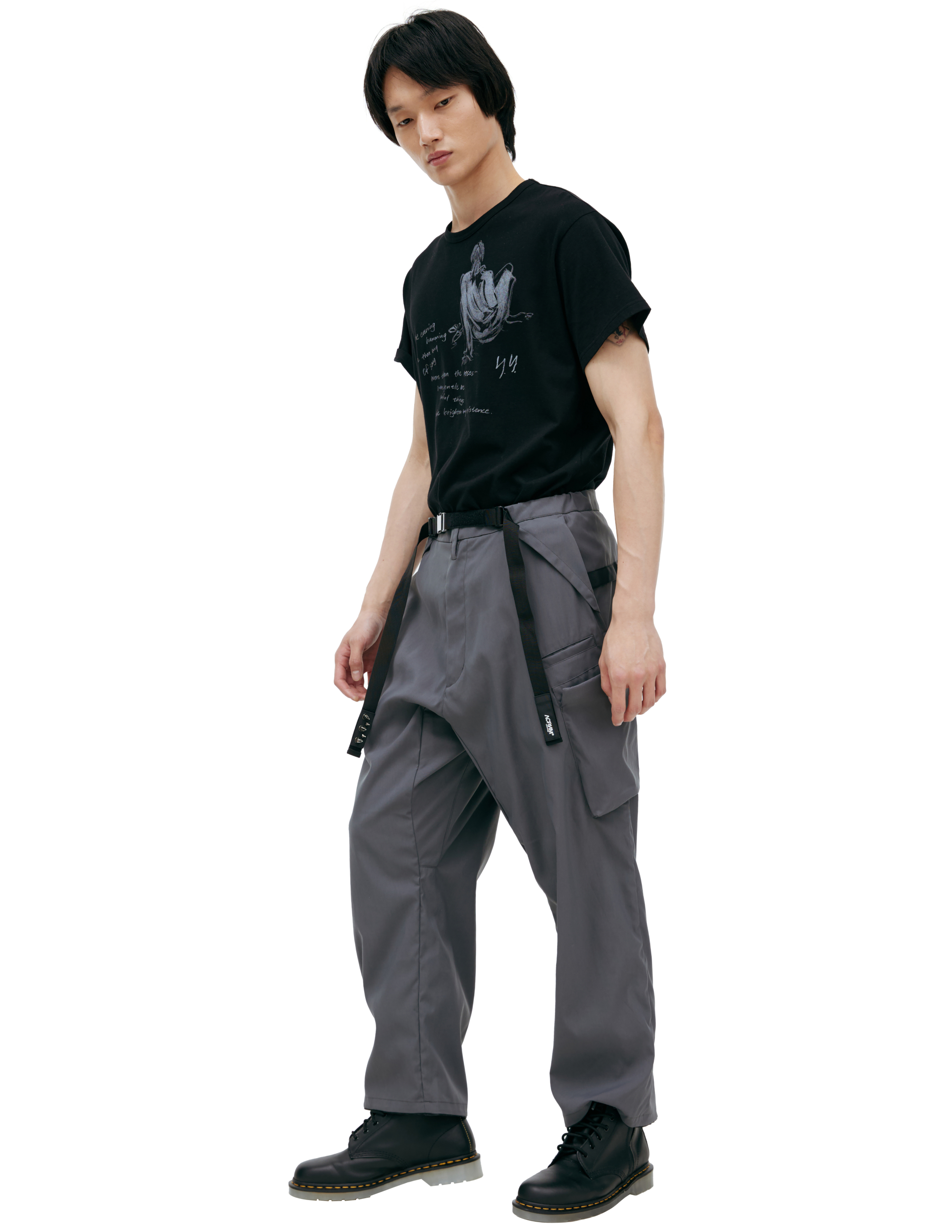Acronym P30al-e Wide-leg Belted Layered Encapsulated Nylon Cargo Trousers In Grey