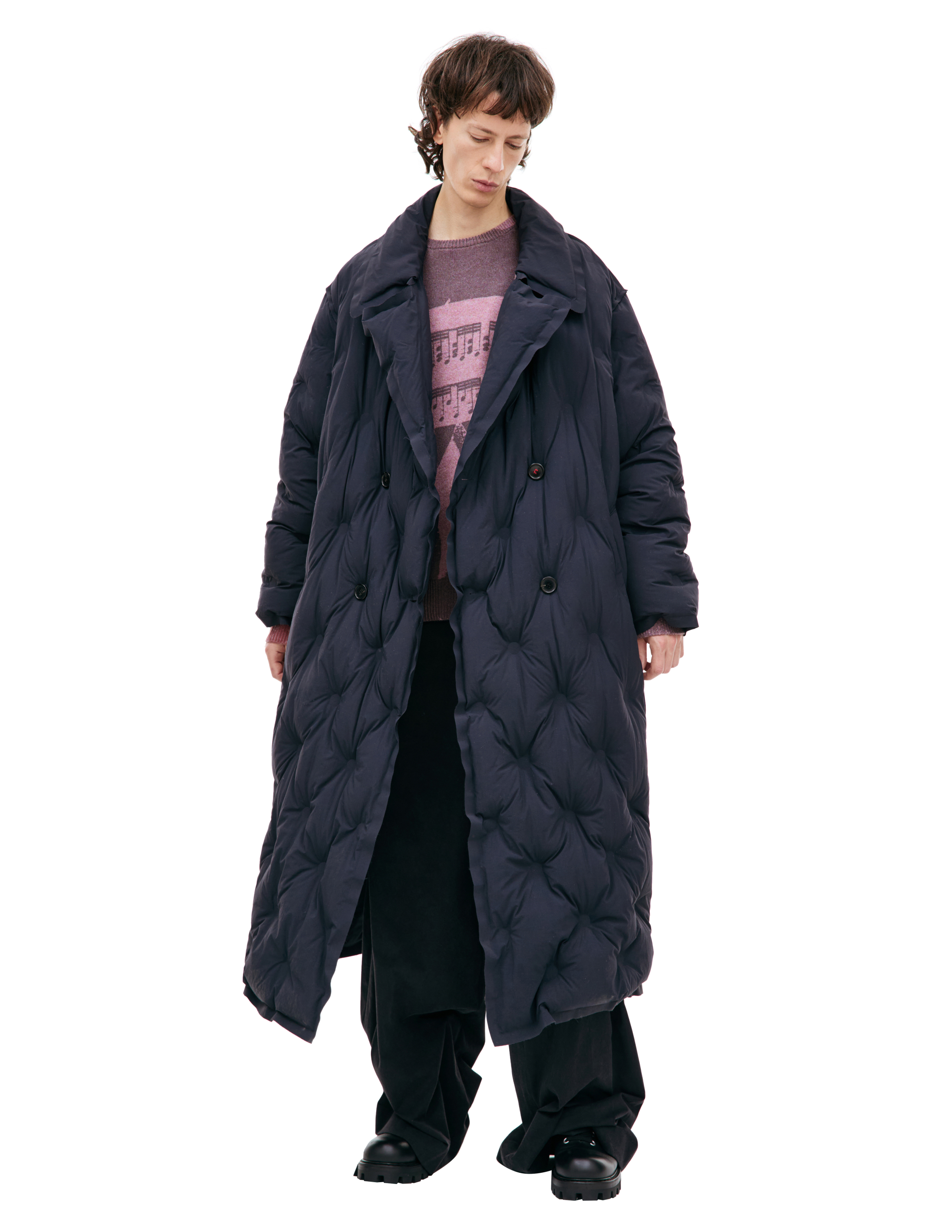 Shop Maison Margiela Glam Slam Quilted Coat In Navy Blue