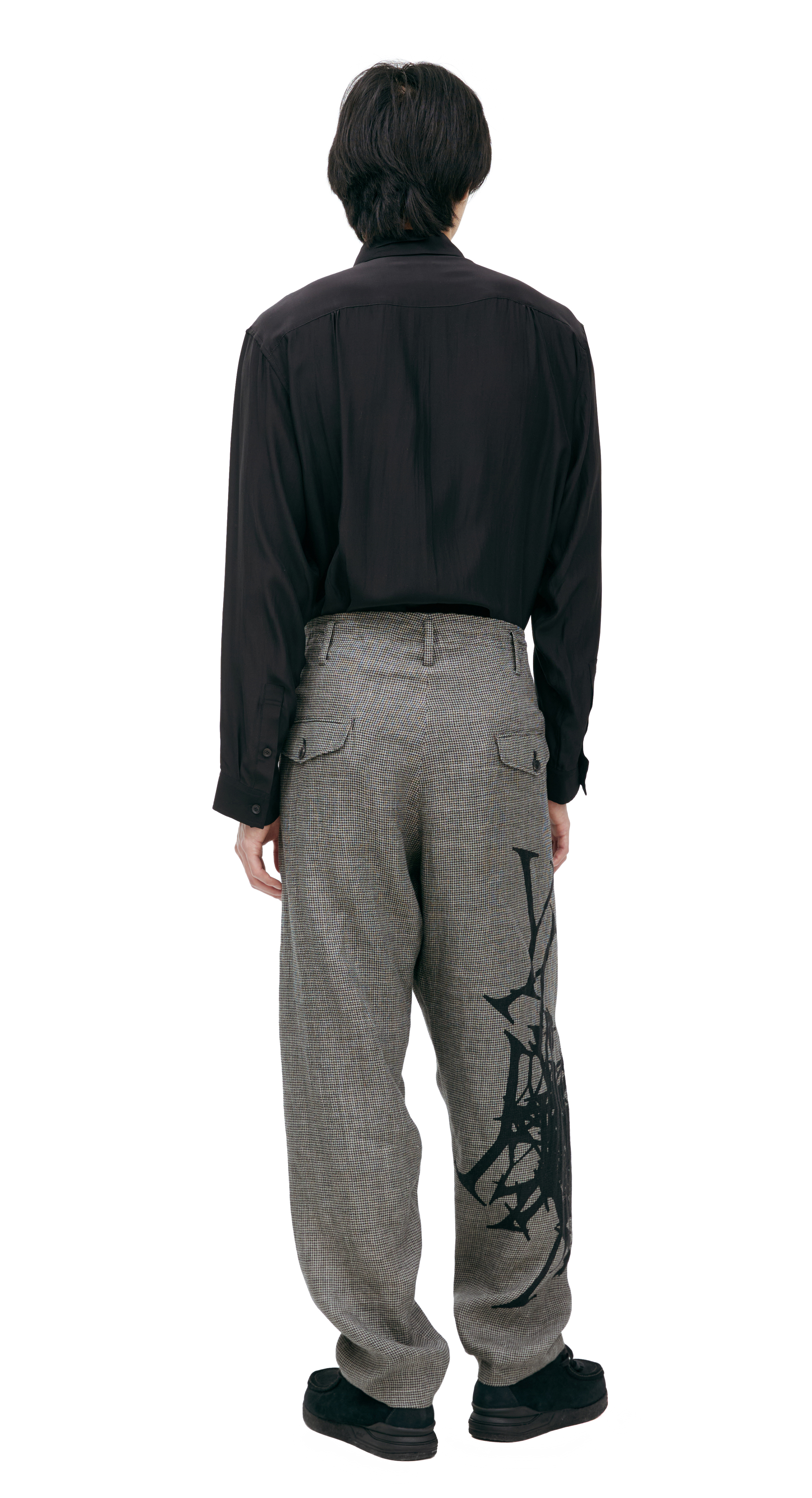 Buy Yohji Yamamoto men grey logo trousers for $2,385 online