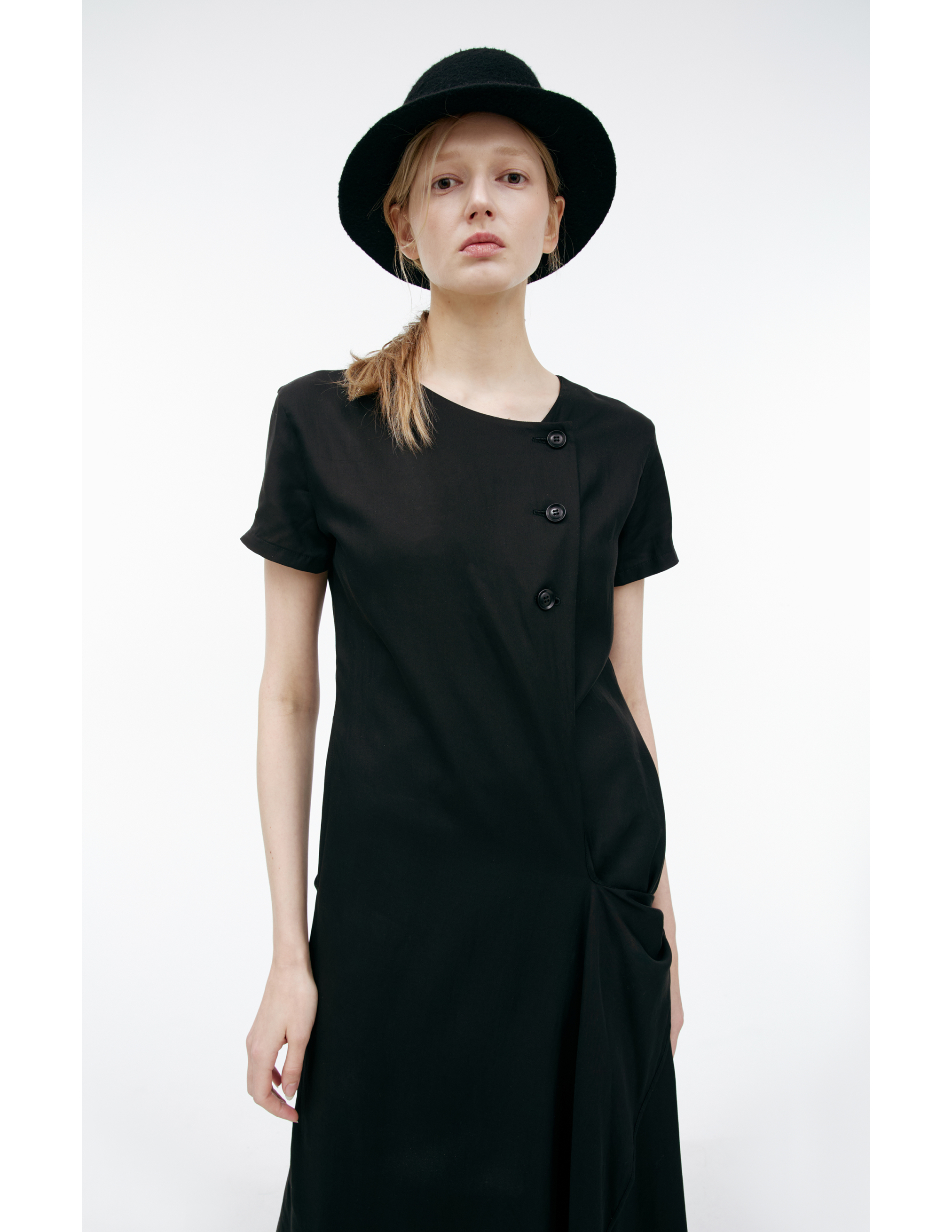 Y's Midi Dress With Buttons In Black