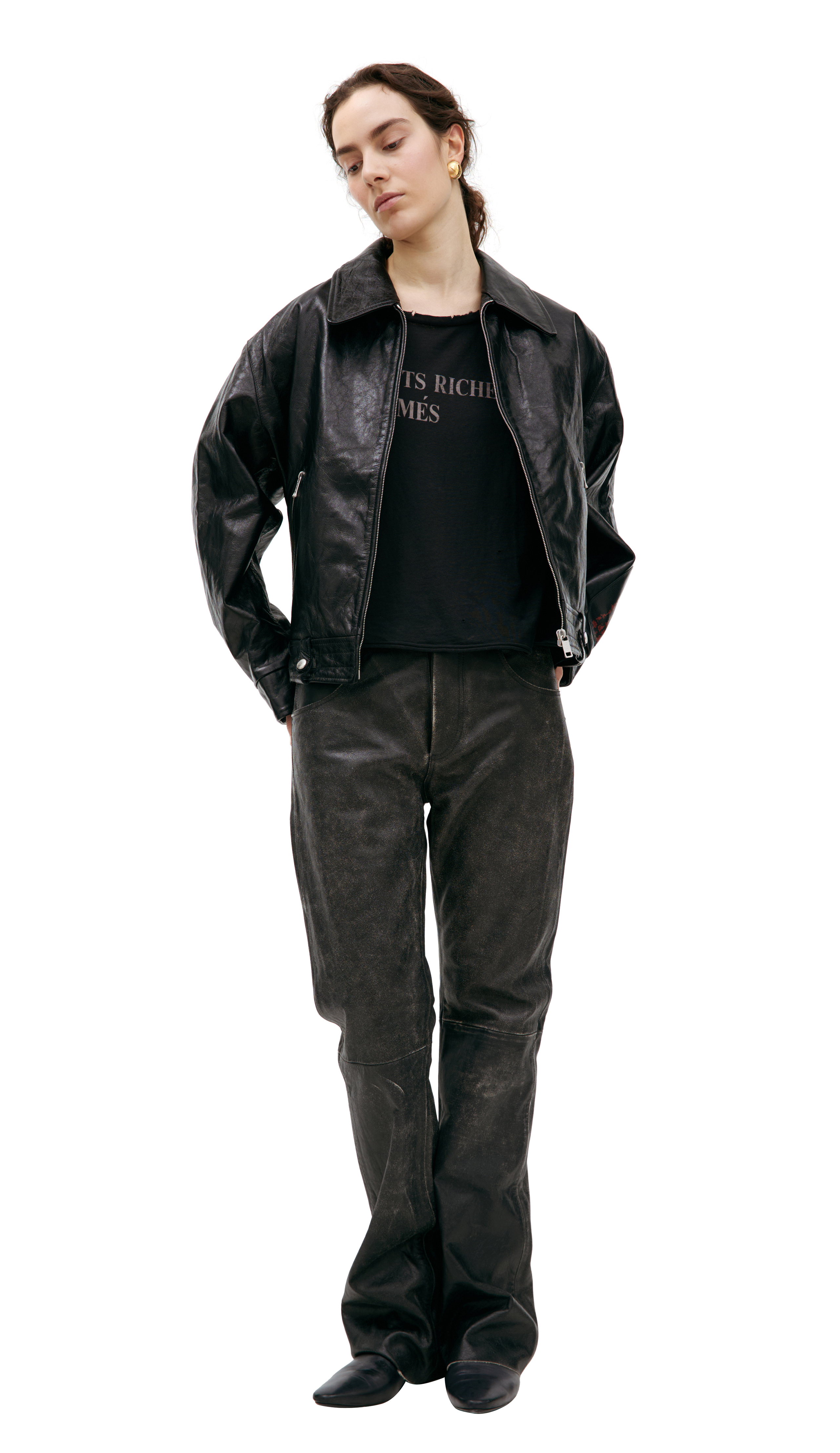 Buy Enfants Riches Déprimés women black leather print jacket