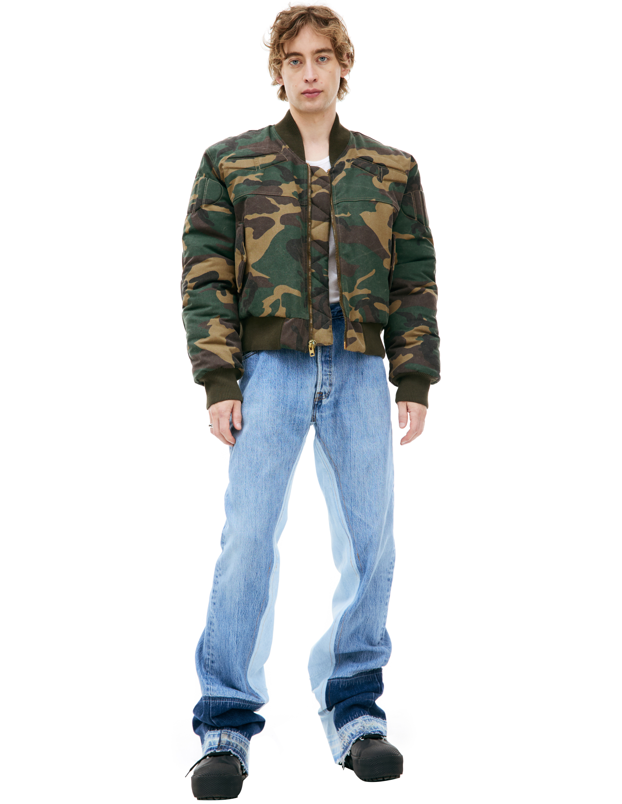 Shop Satoshi Nakamoto Camo Moto Bomber Jacket In Khaki