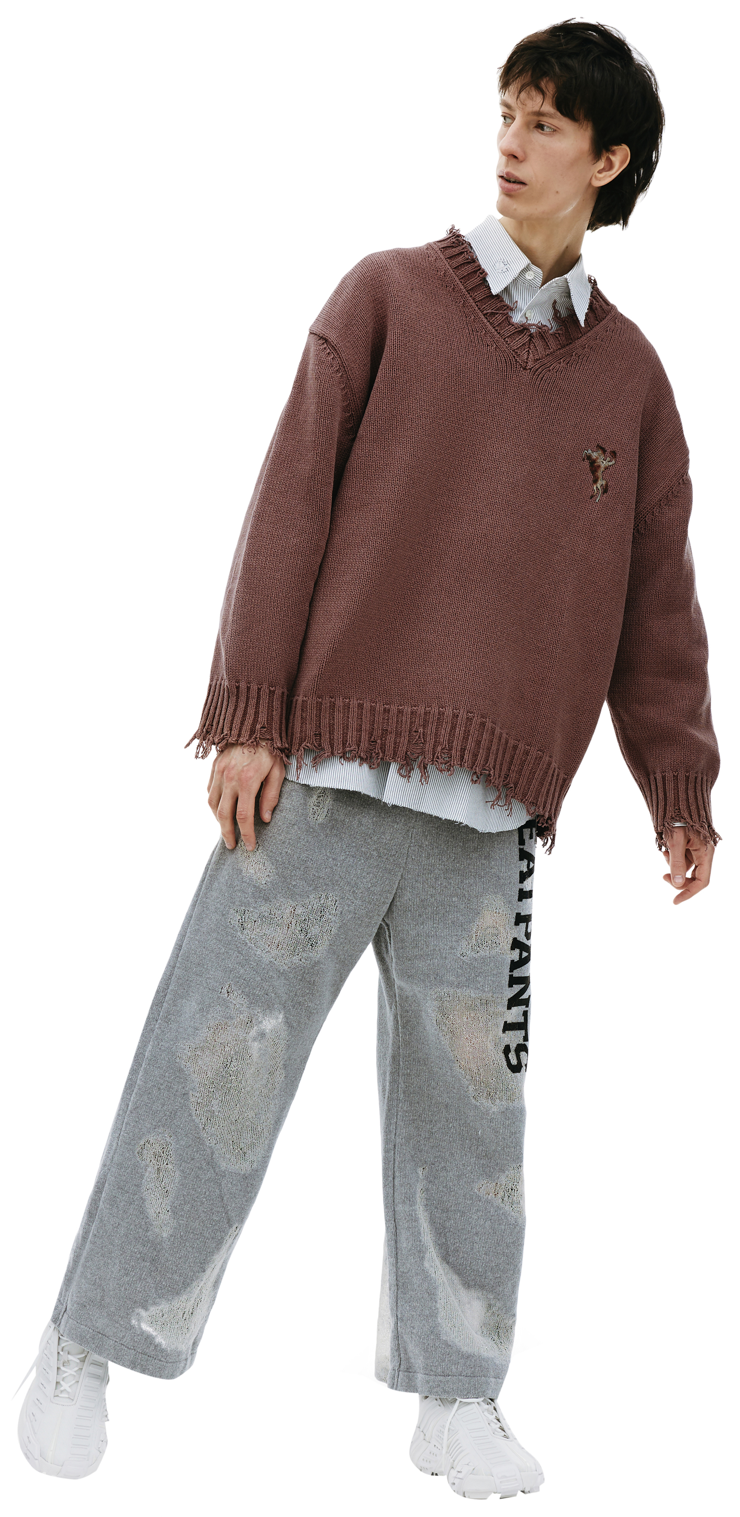 Buy Doublet men brown oversized knit sweater for $447 online on