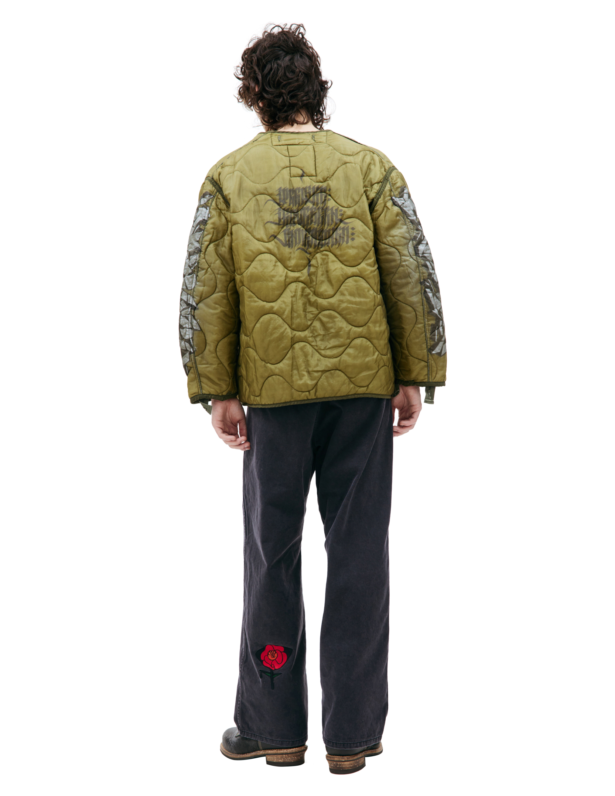 Shop Children Of The Discordance Quilted Jacket With Graffiti Print In Green