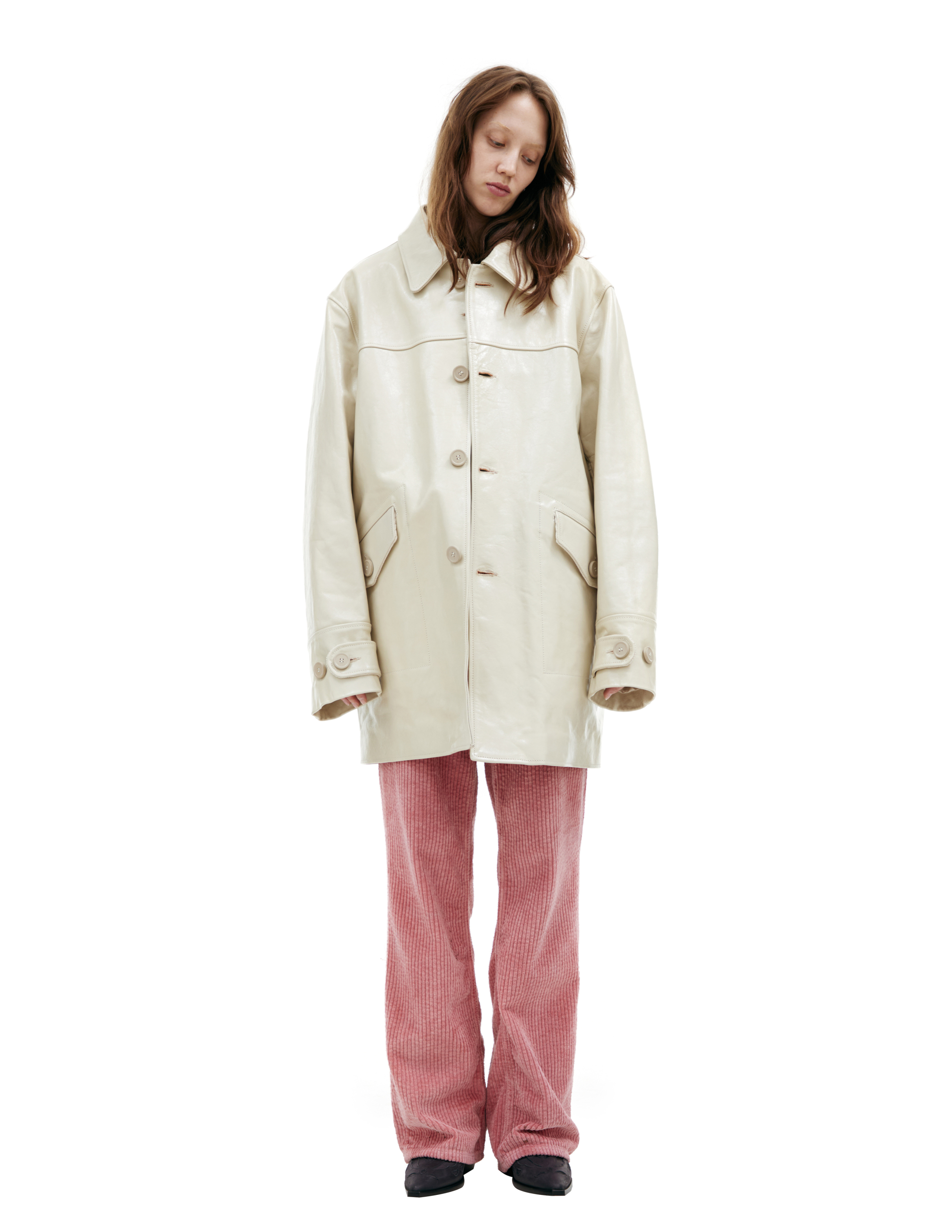 Our Legacy Single-breasted Leather Coat In Neutral