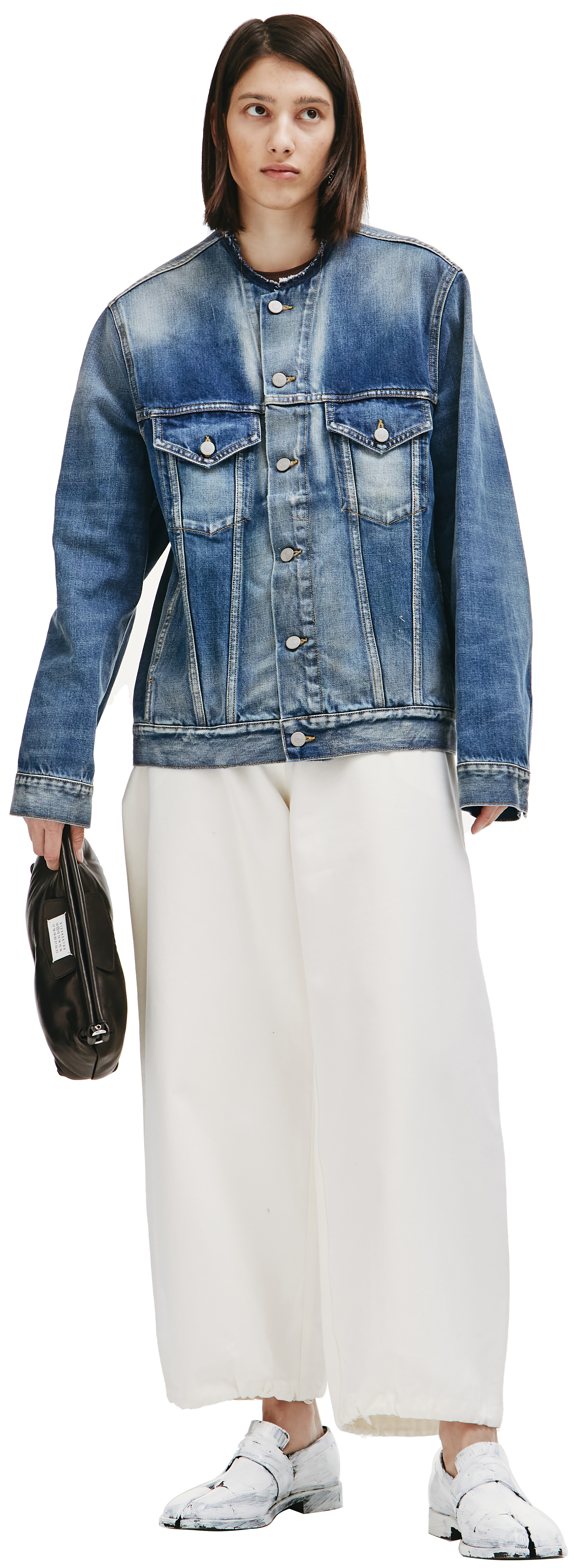 Buy Maison Margiela women collarless blue denim jacket for $812