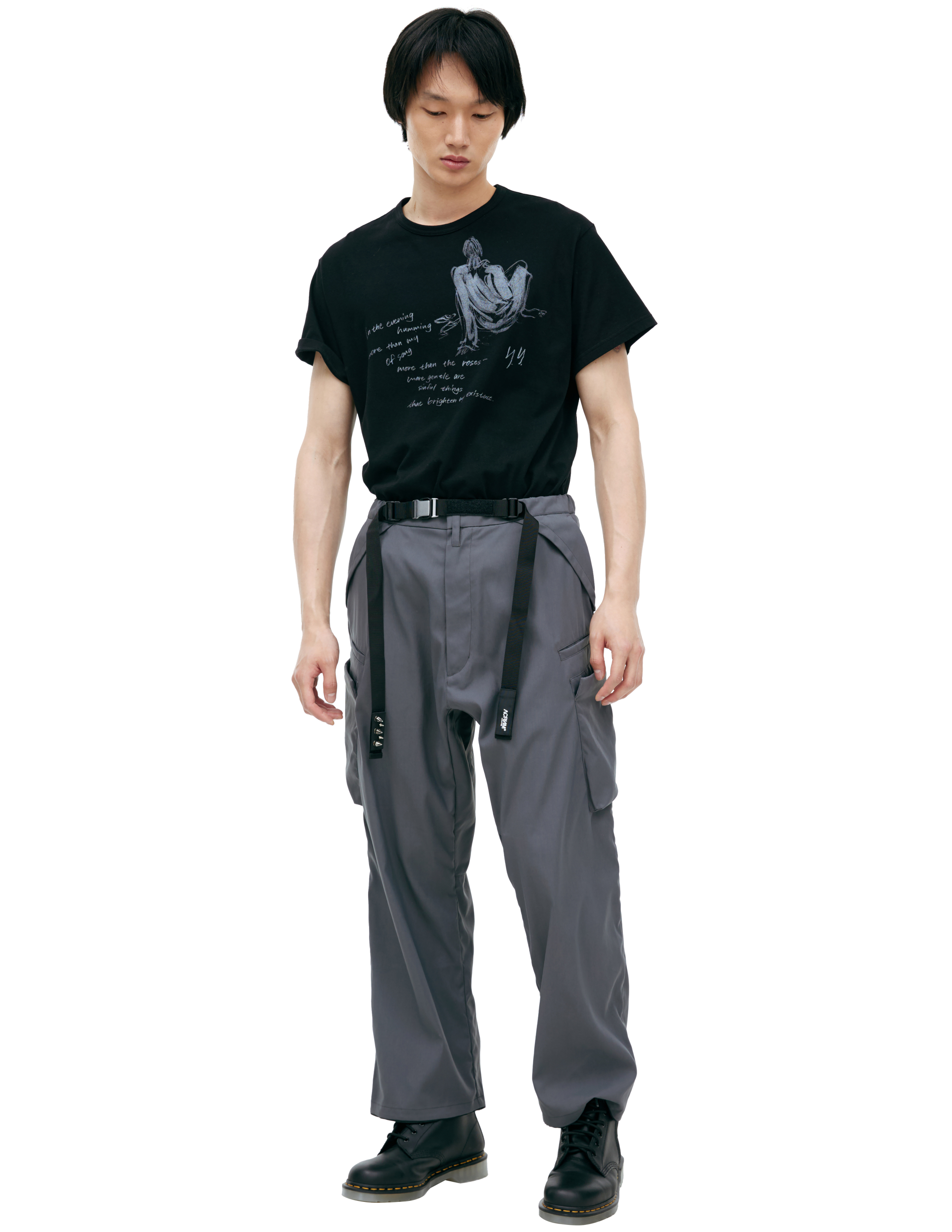 Acronym P30al-e Wide-leg Belted Layered Encapsulated Nylon Cargo Trousers In Grey