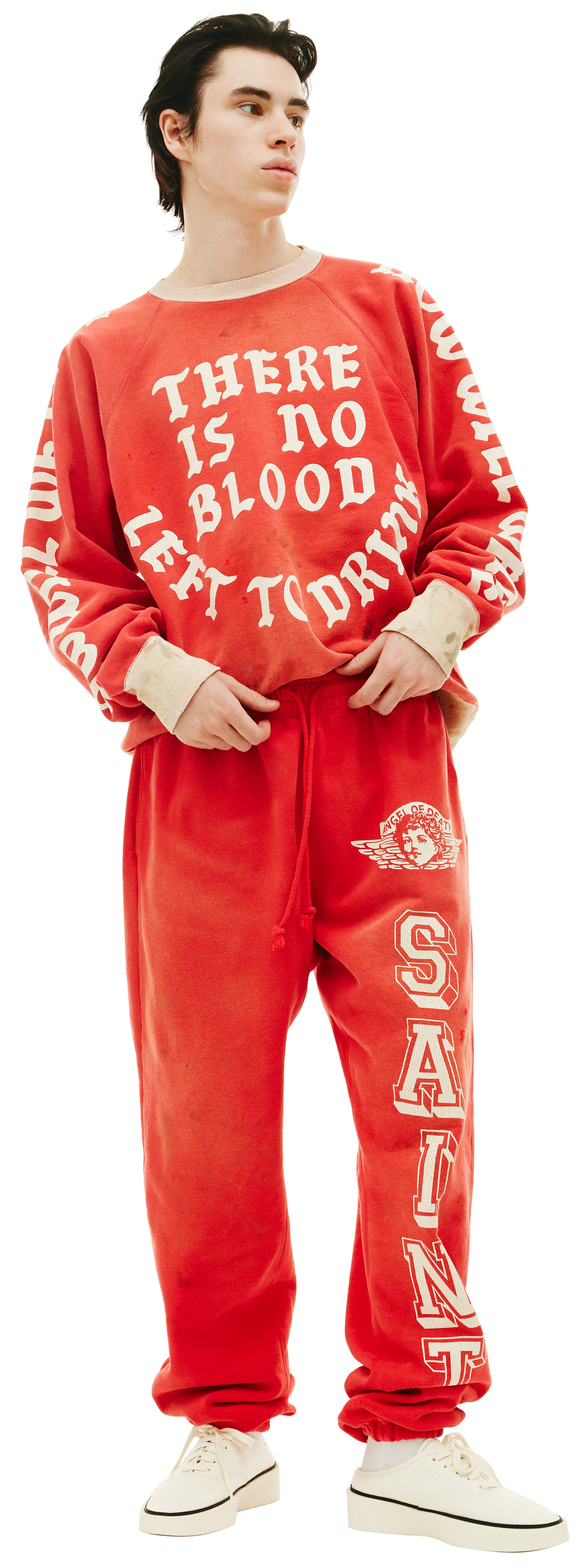 Buy Saint Michael men red angel of death cotton sweatpants for