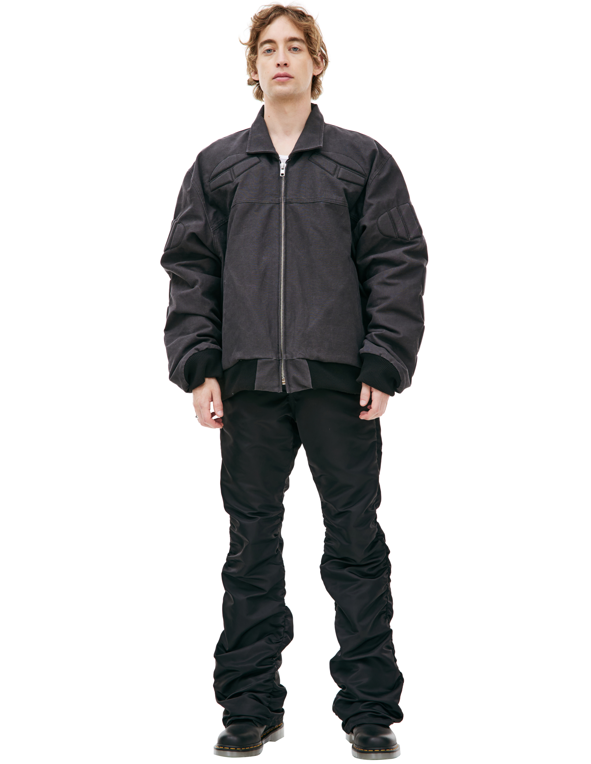 Shop Satoshi Nakamoto Black Moto Bomber Jacket