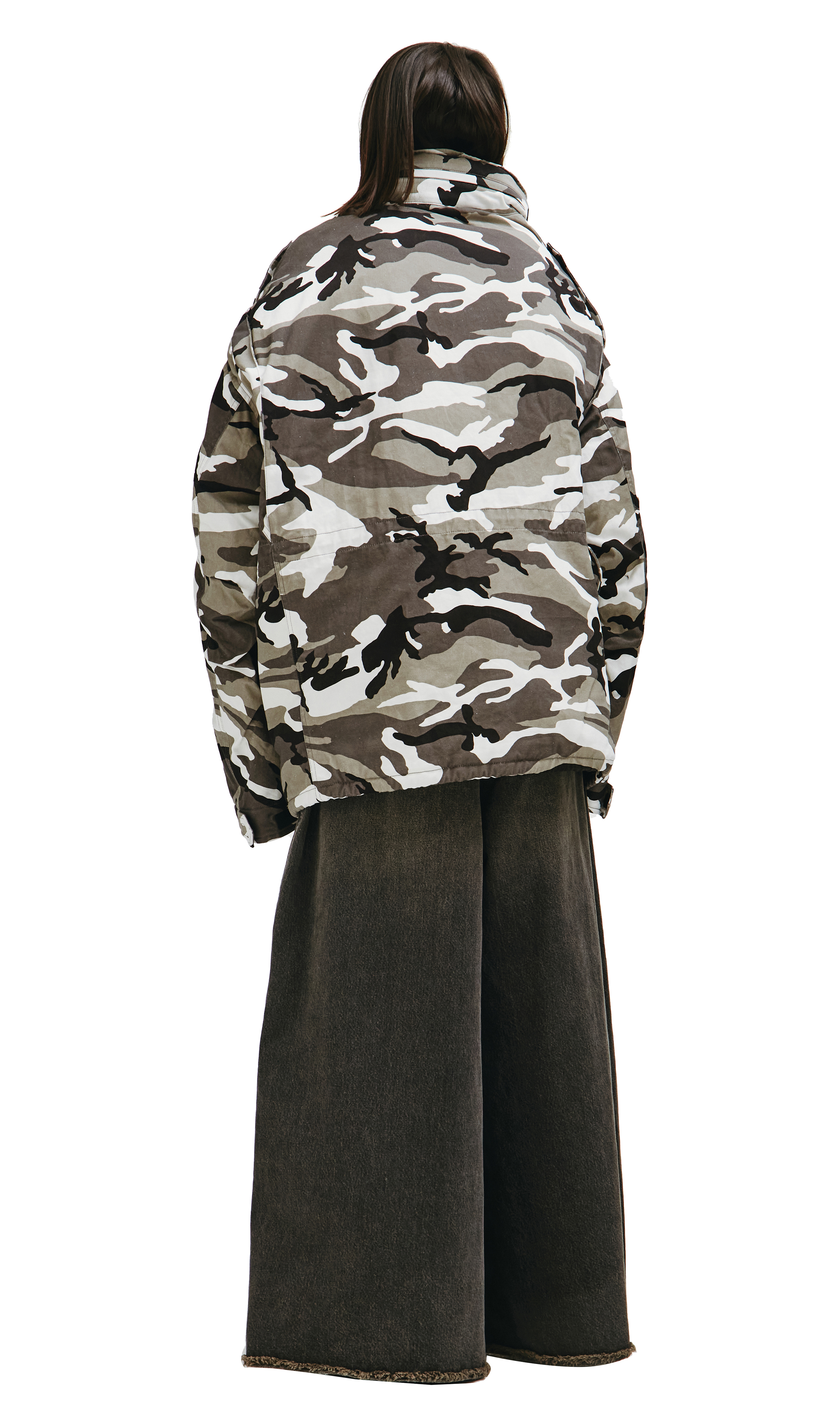 Off-shoulder Camouflage-print Military Parka