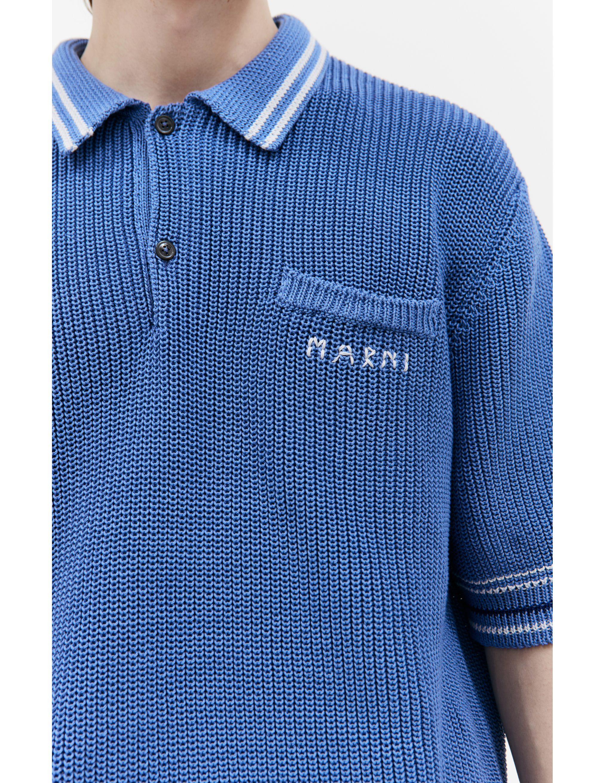 Shop Marni Knitted Polo Neck In Blue