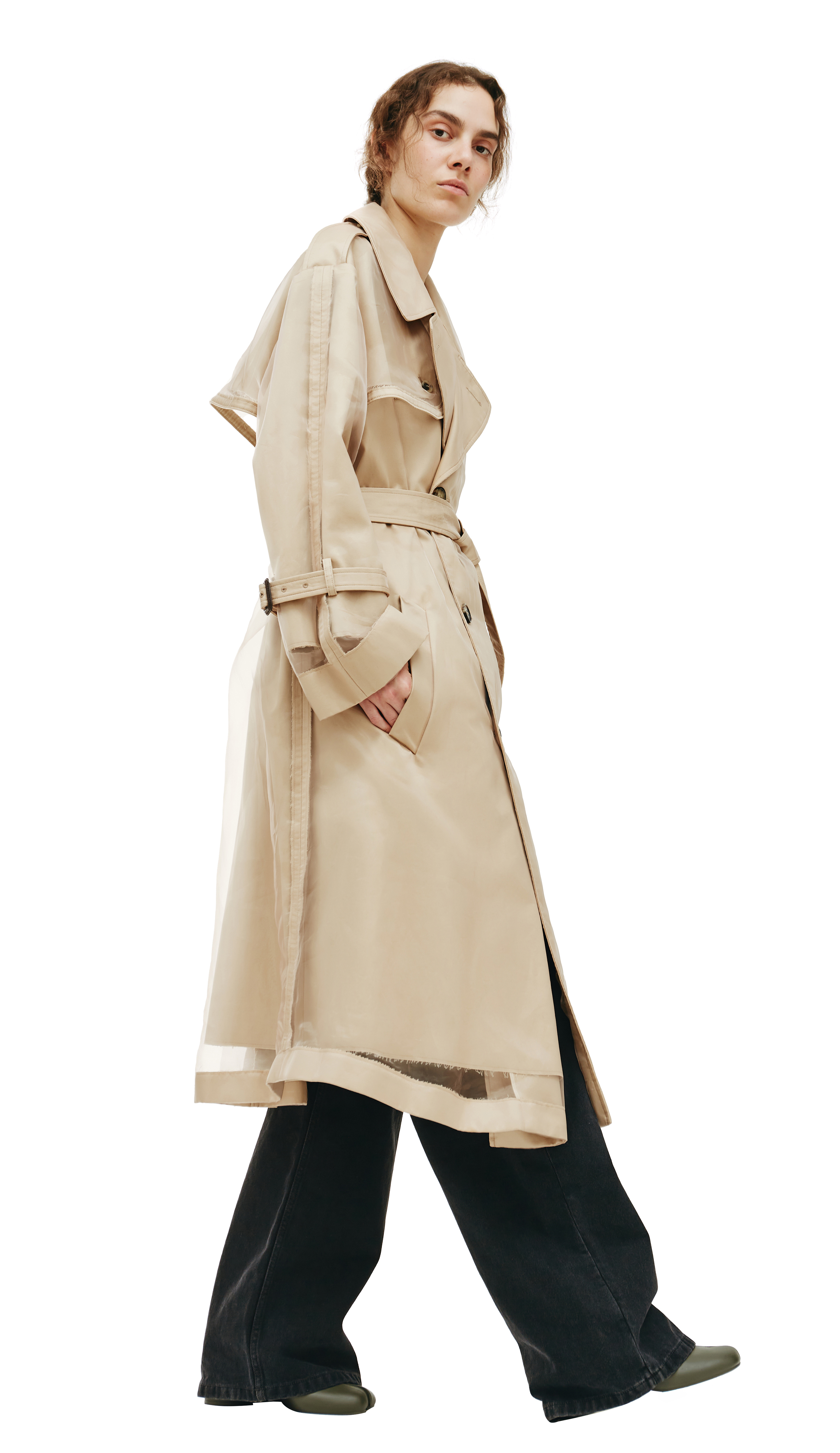 Buy Maison Margiela women transparent beige trench coat for €1,595 ...