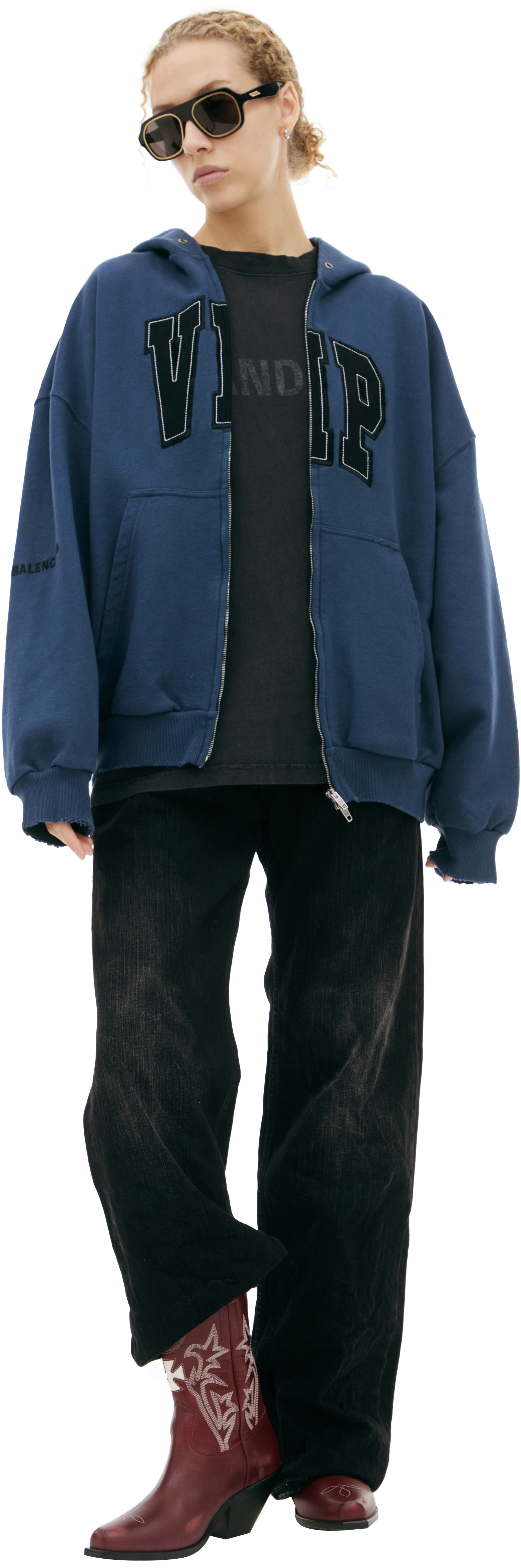 Buy Balenciaga women blue 'vip' zip-up hoodie for €1,370 online on