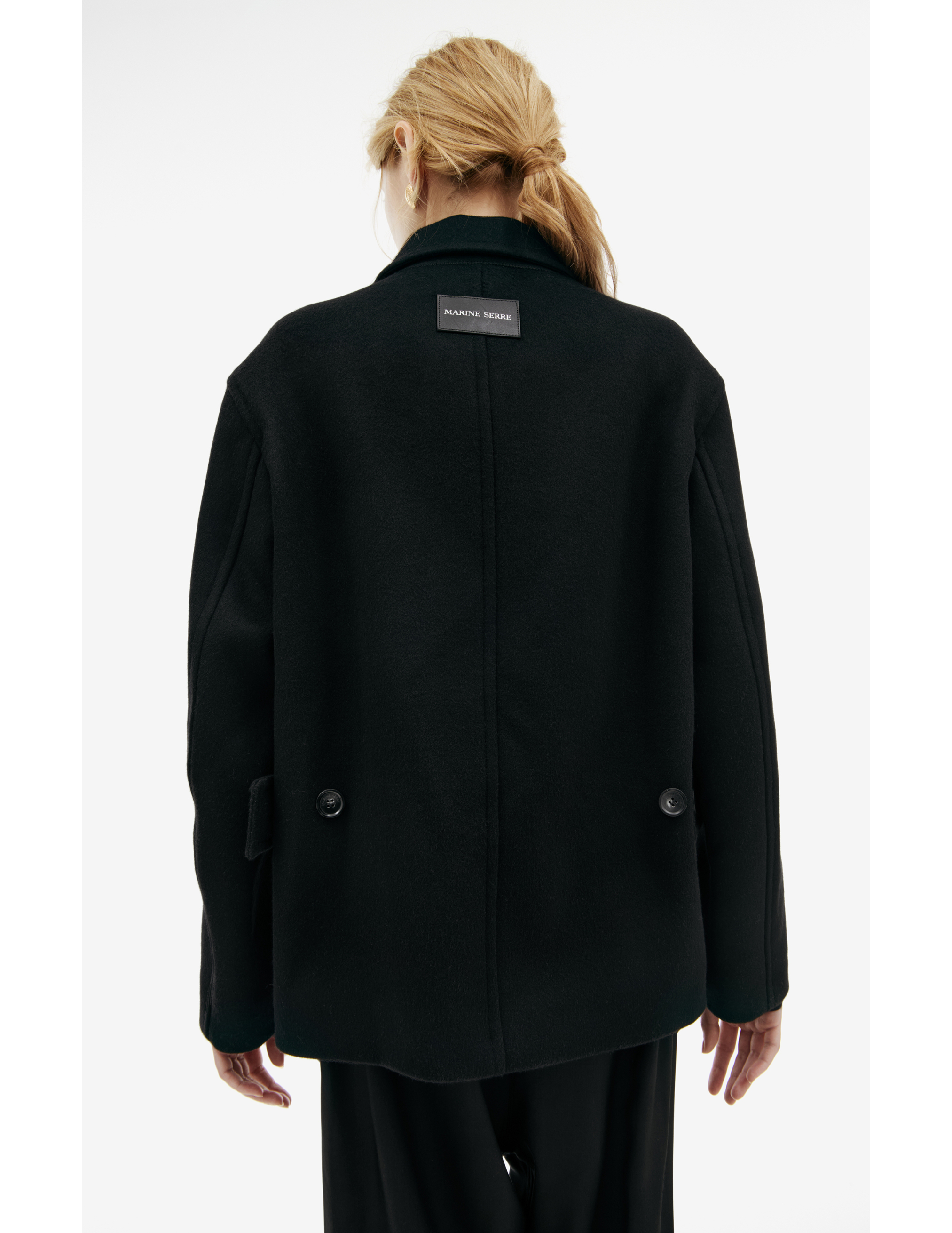 Marine Serre Wool Buttoned Coat In Black