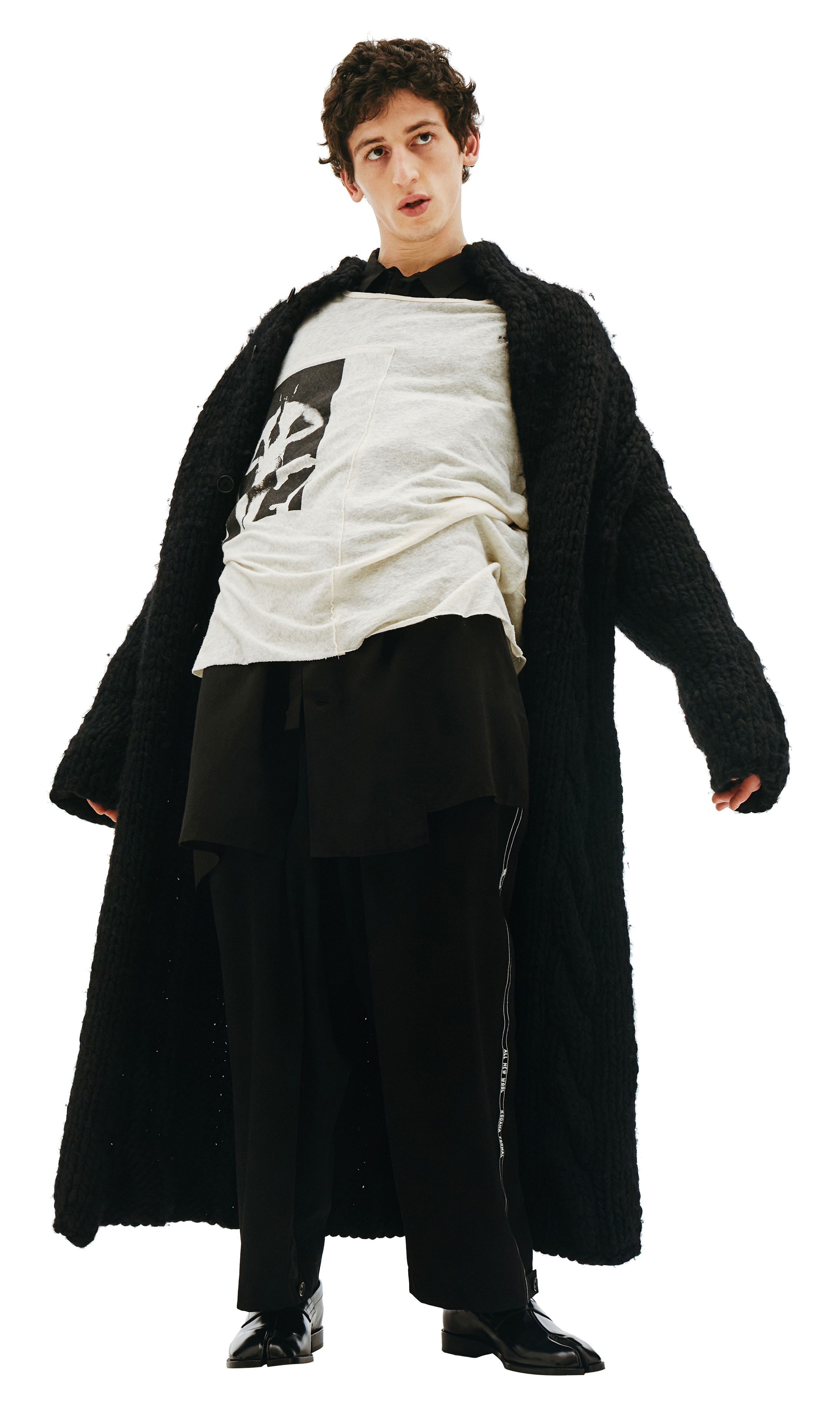 Buy Yohji Yamamoto men black chunky knit long cardigan coat for