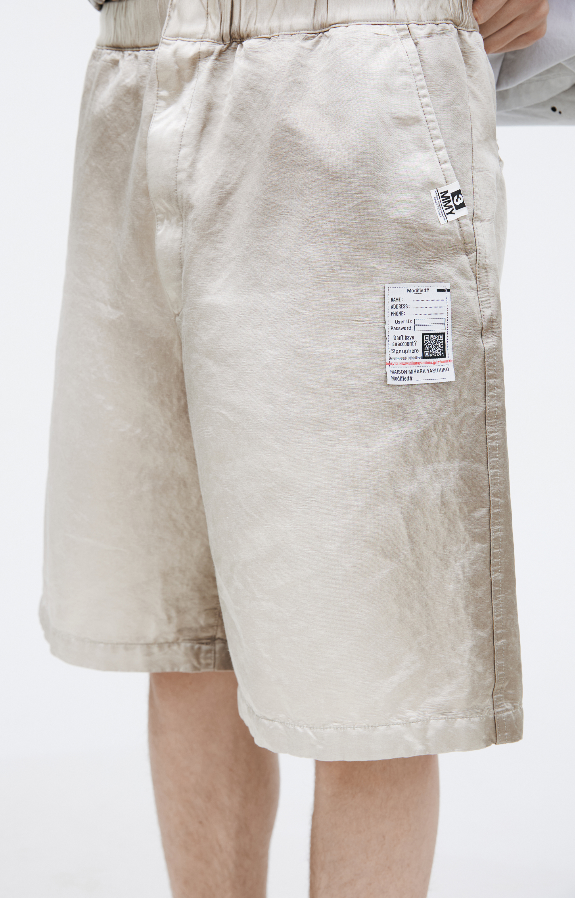 m*迎様 【MIHARAYASUHIRO】 Distressed Spangle Buy Maison Mihara Yasuhiro men beige distressed shorts for $645
