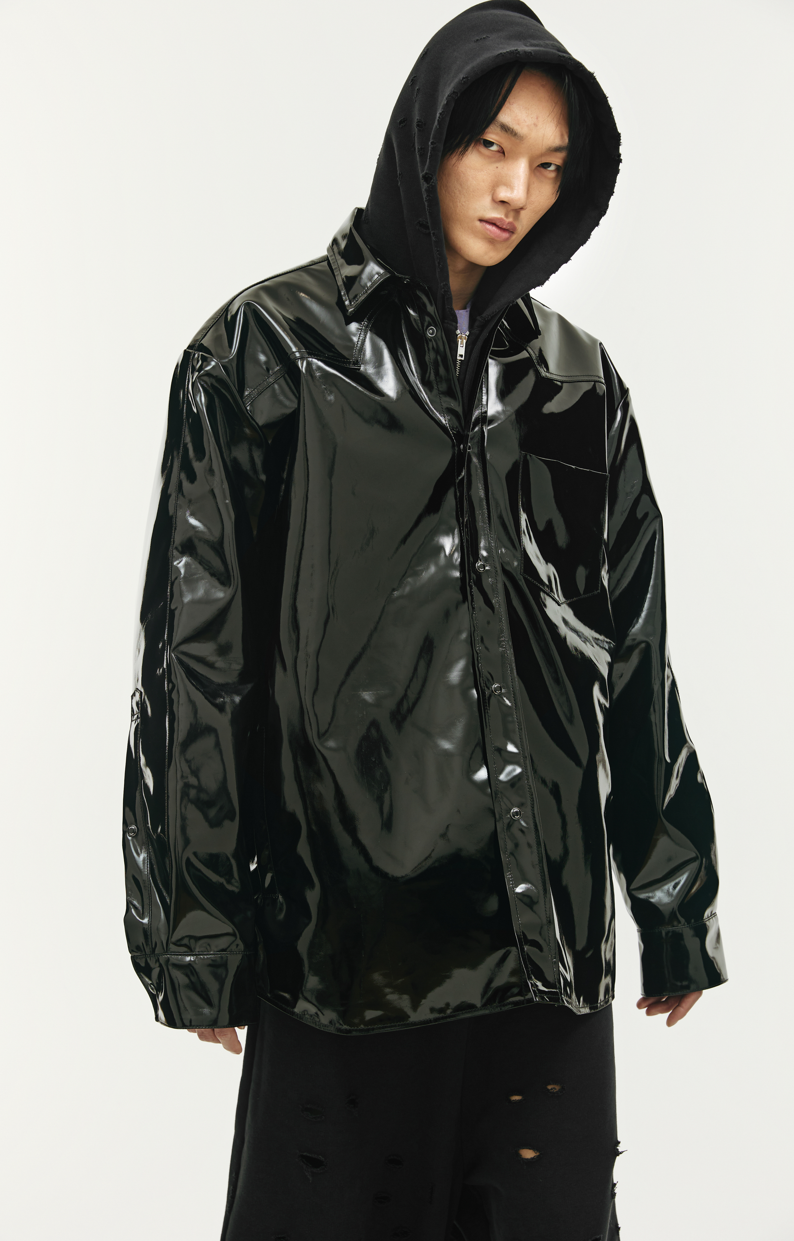 Buy VETEMENTS men black shiny rubber shirt for $2,915 online on