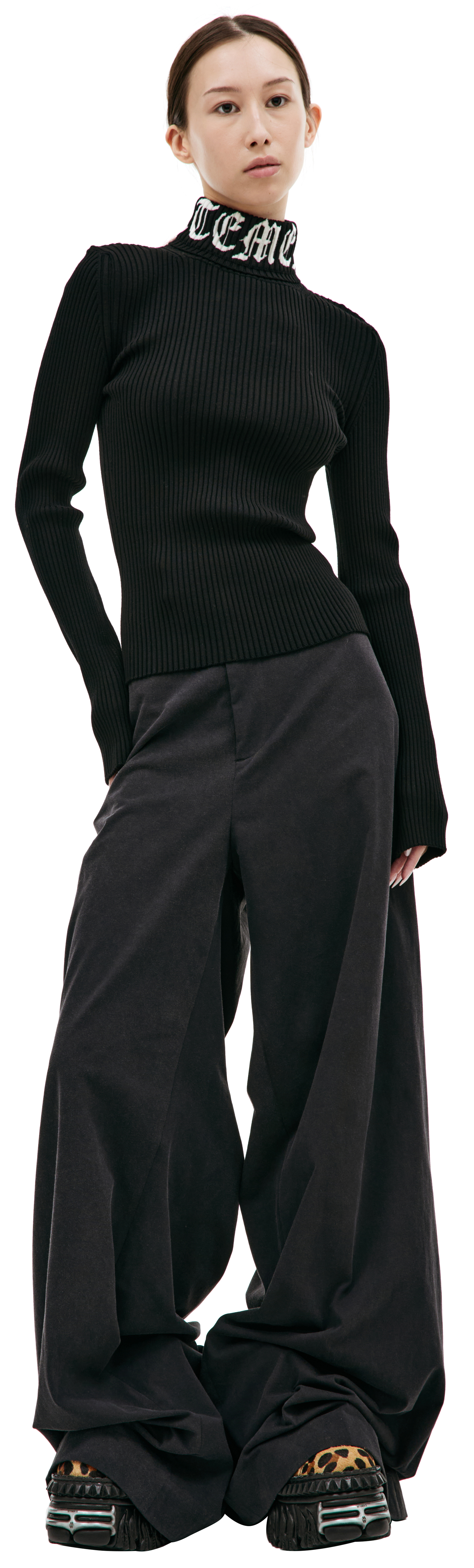 Buy VETEMENTS women black wool logo turtleneck for $693 online on