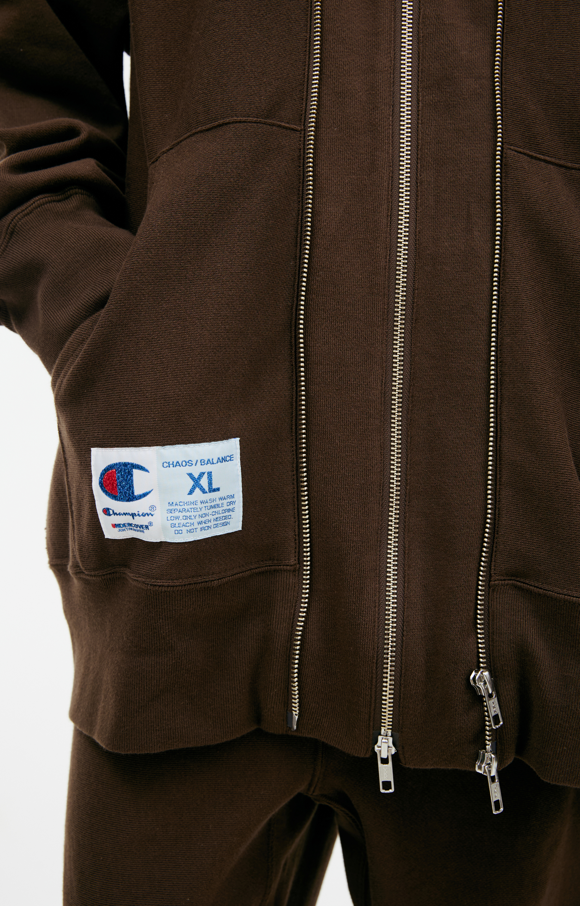 Buy Undercover men brown x champion hoodie for $263 online