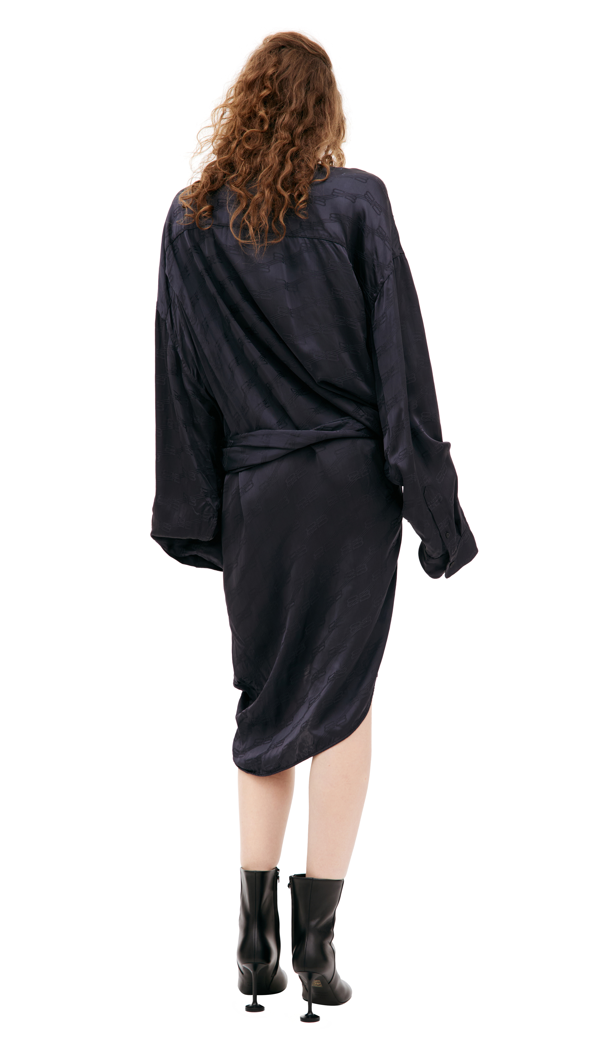 ●送料込●BALENCIAGA●long-sleeved shirt dress BALENCIAGA Oversized belted layered cotton-poplin midi shirt