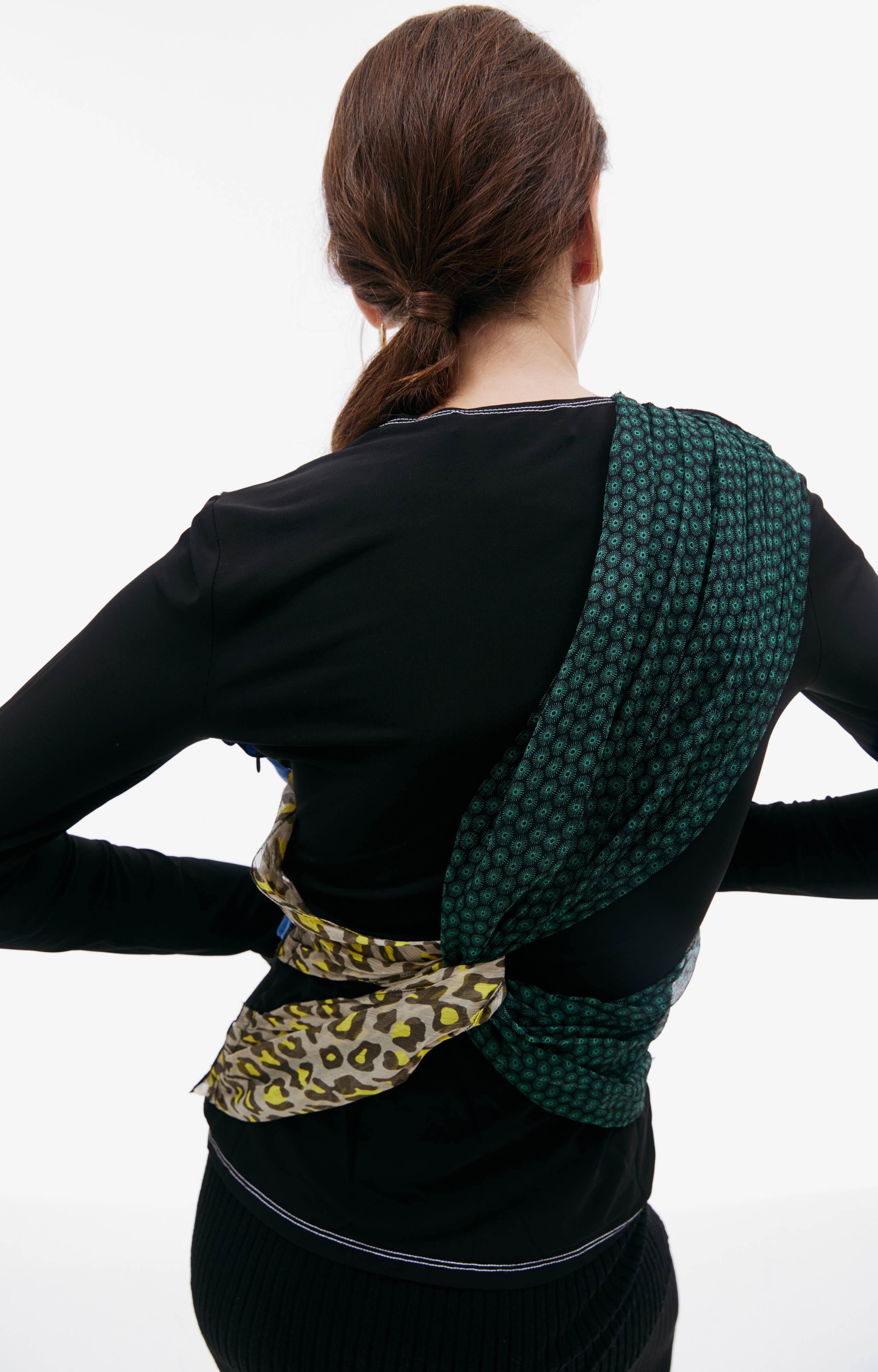 Buy MARINE SERRE women black silk scarves draped top for