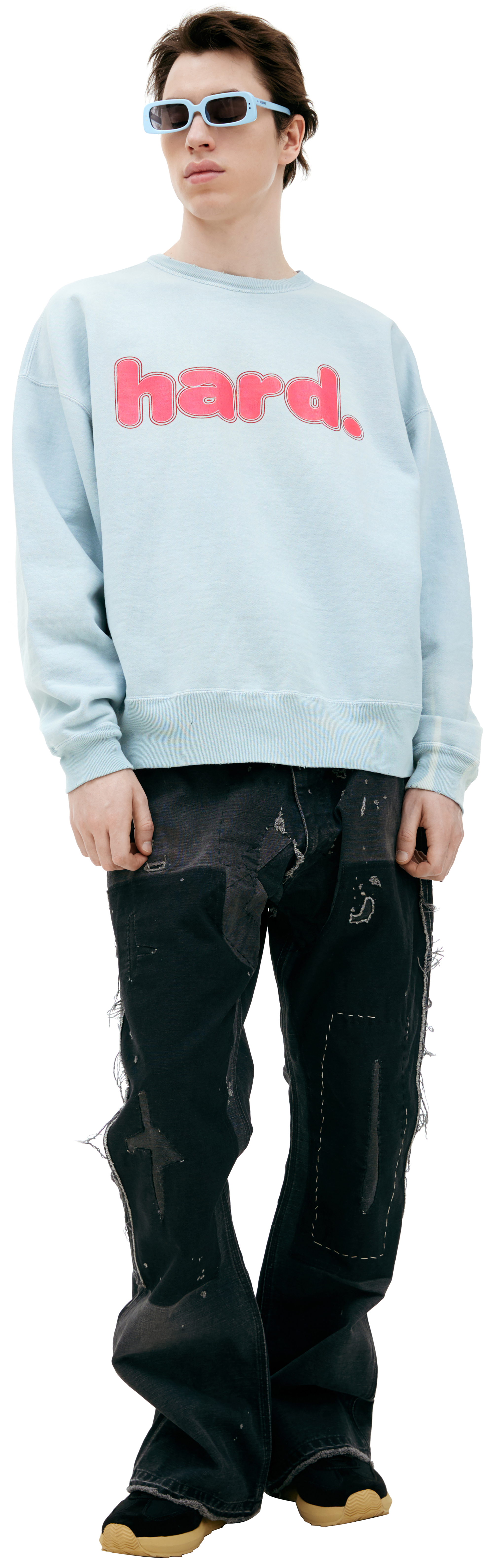 Buy Saint Mxxxxxx men blue 'hard' print sweatshirt for $837