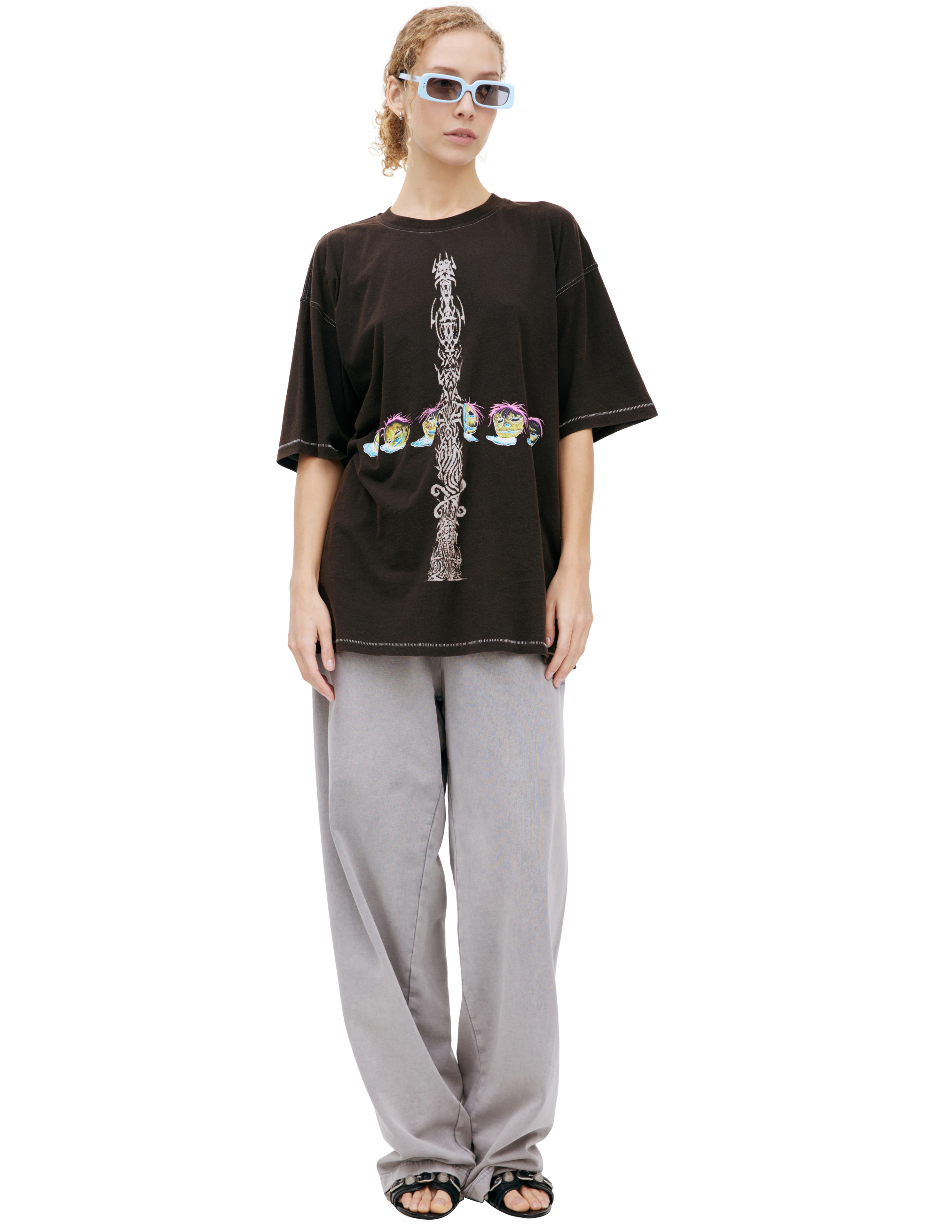 Brown print T-shirt