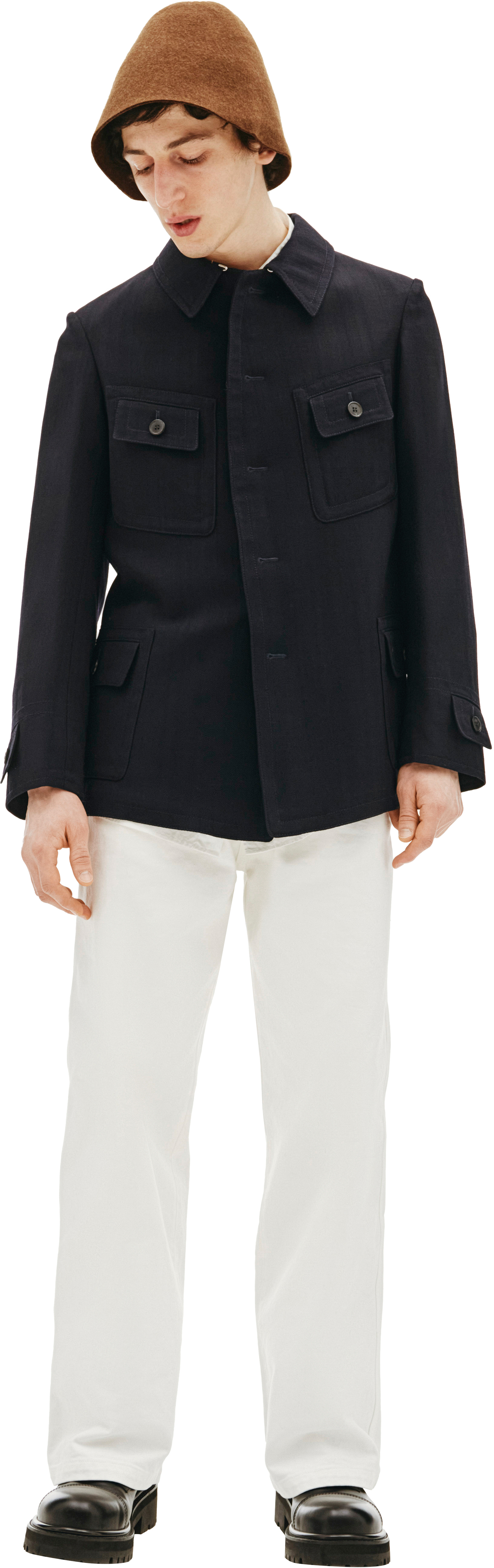 Buy Maison Margiela men navy blue jacket with patch pockets