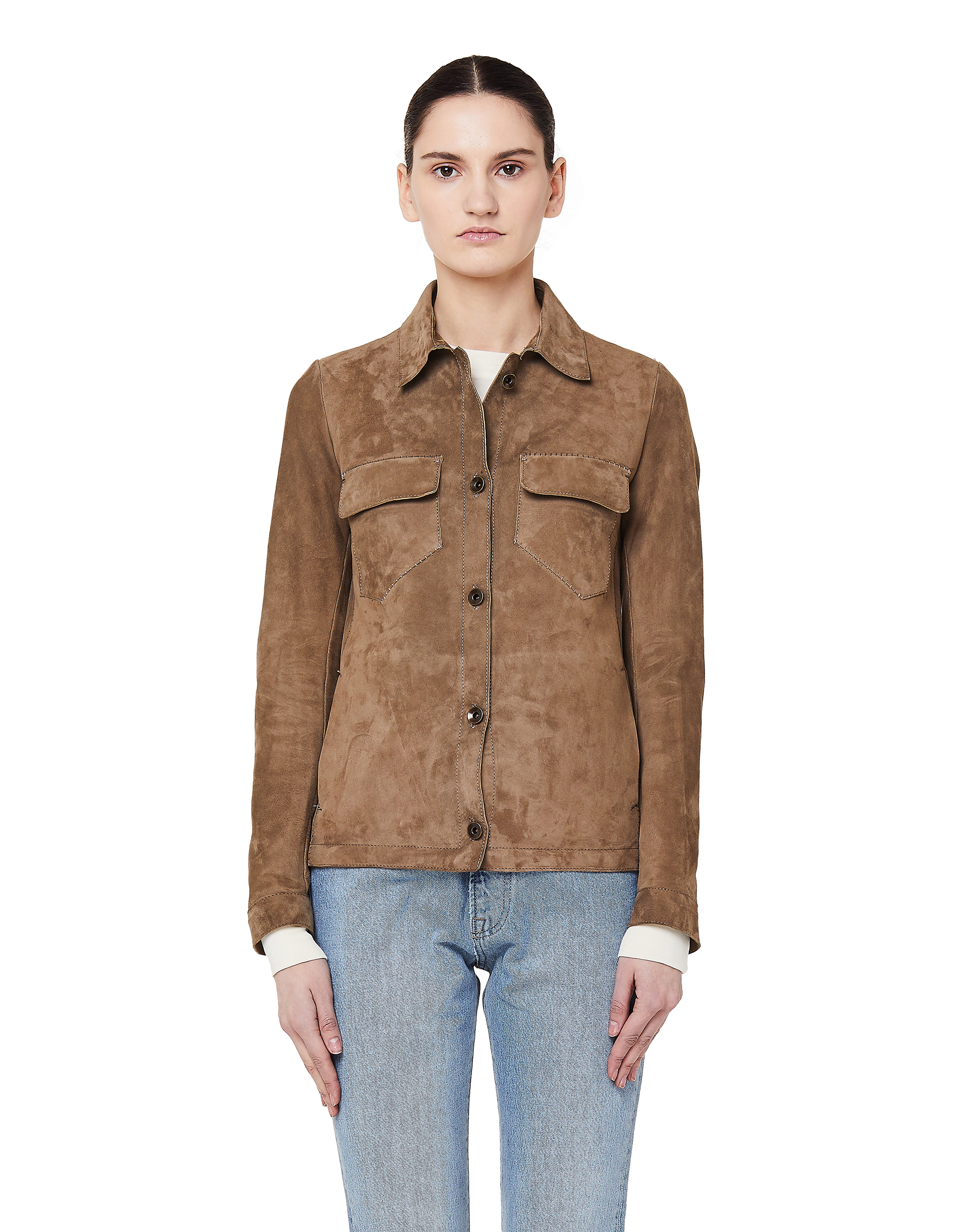 Buy Salvatore Santoro women beige suede shirt jacket for