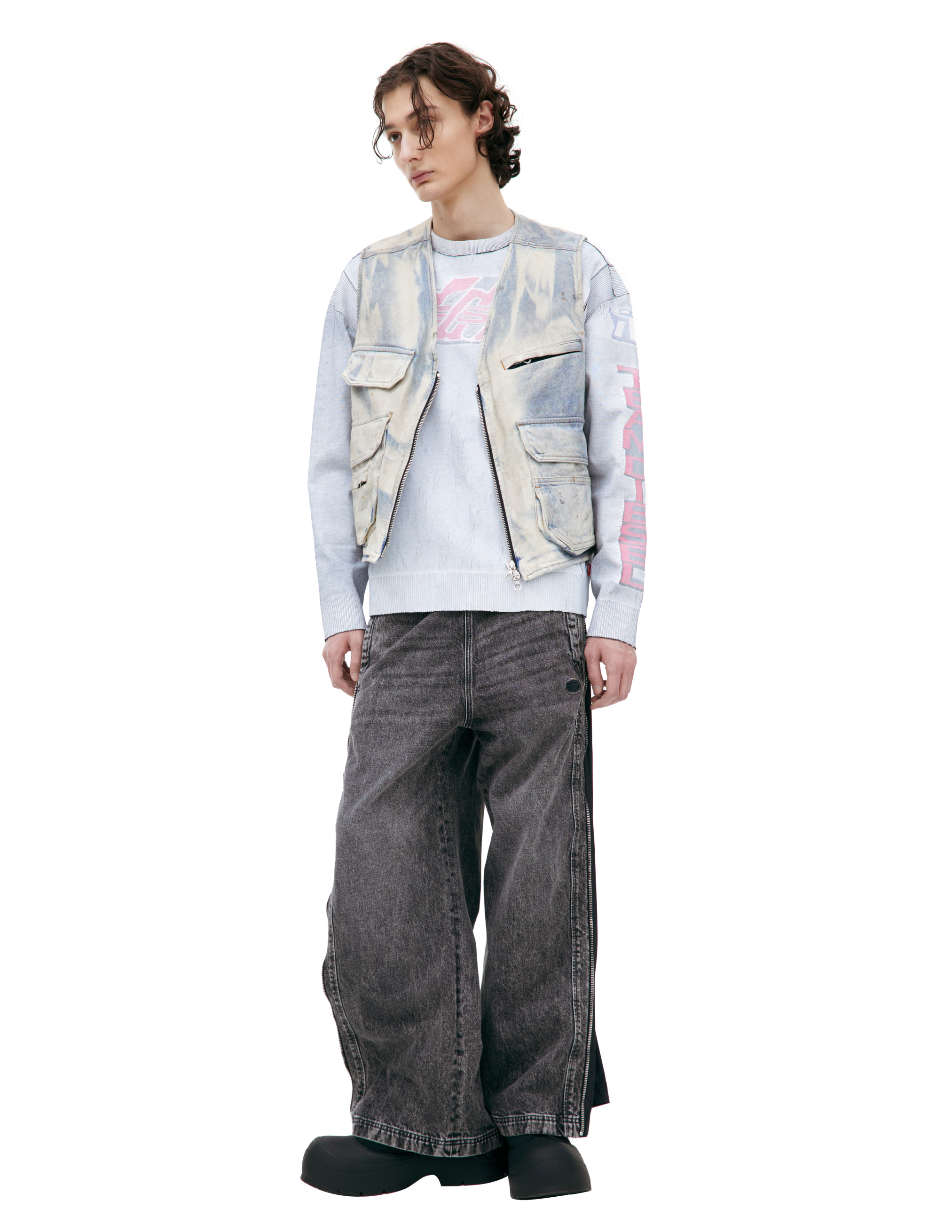 Diesel Denim Vest With Patch Pockets In Blue