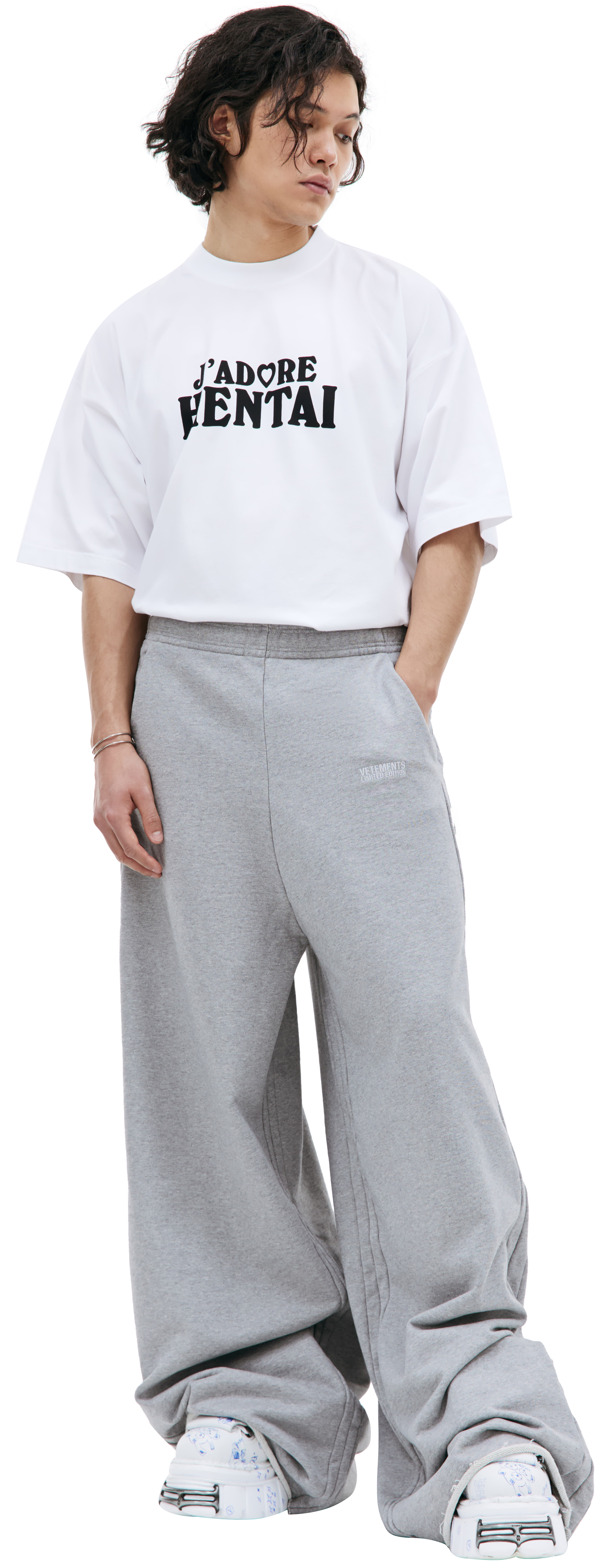 Buy VETEMENTS men grey embroidered sweatpants for $598 online on