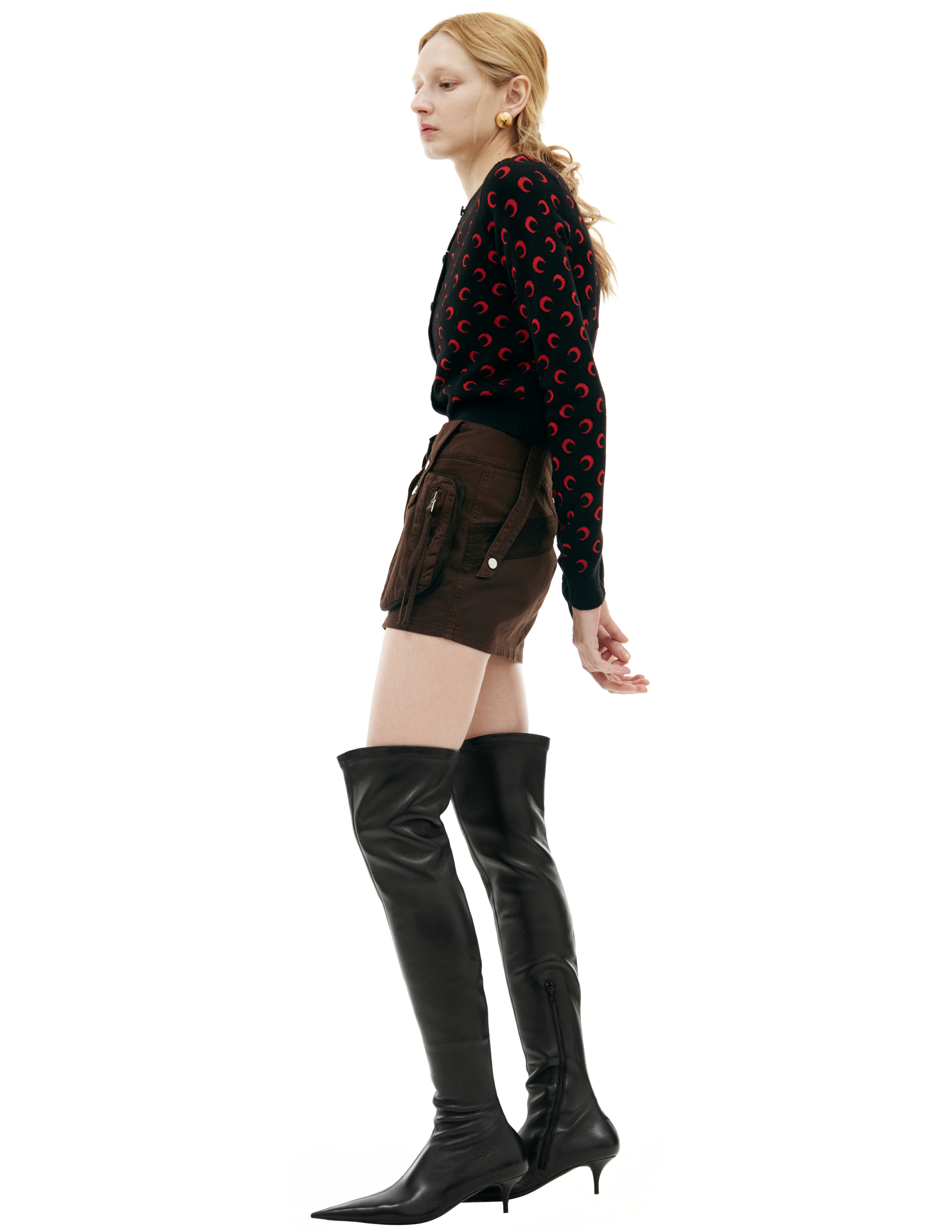 Marine Serre Black Moon Jacquard Knit Fitted Cardigan In Black