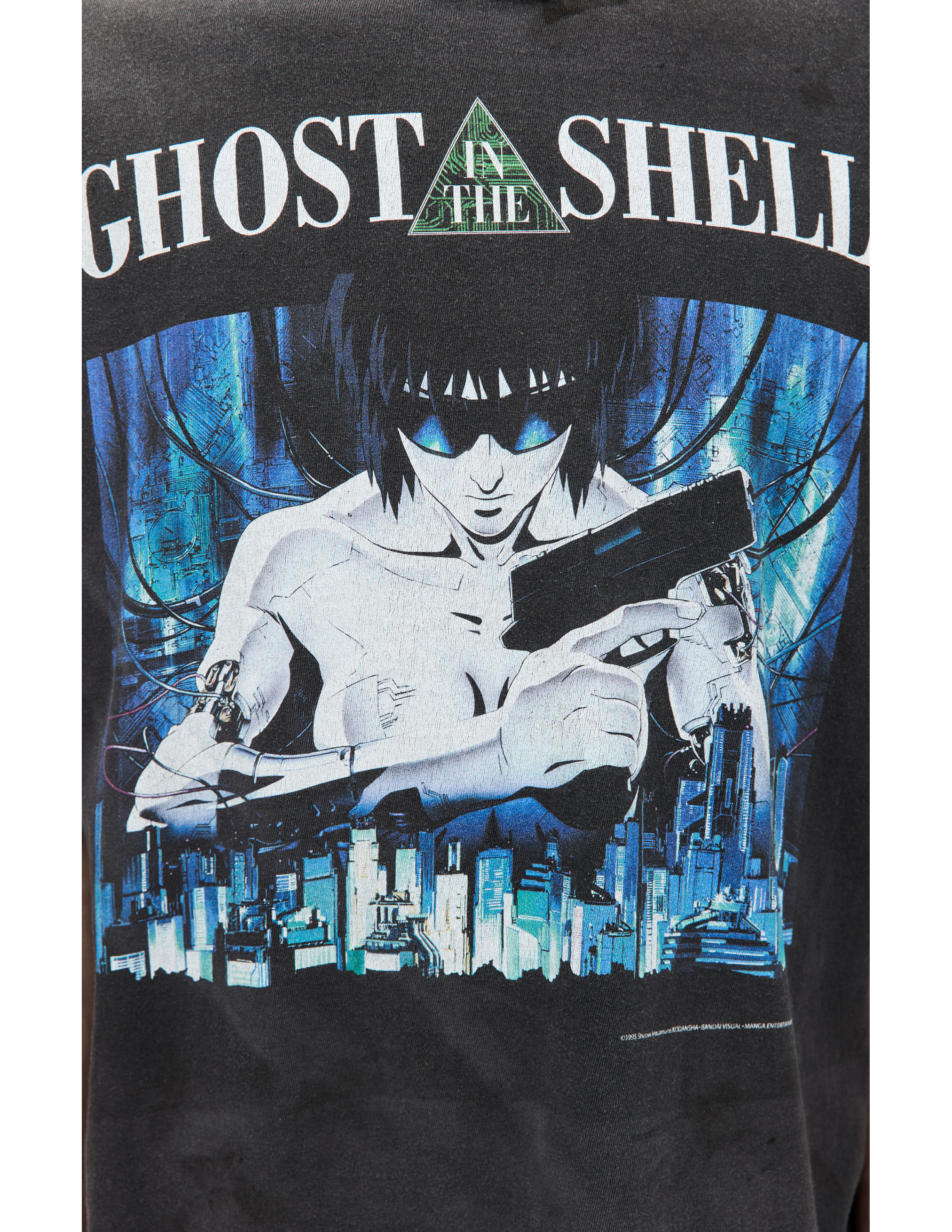 Saint Mxxxxxx Ghost In The Shell Distressed Printed Cotton-jersey T-shirt In Grey