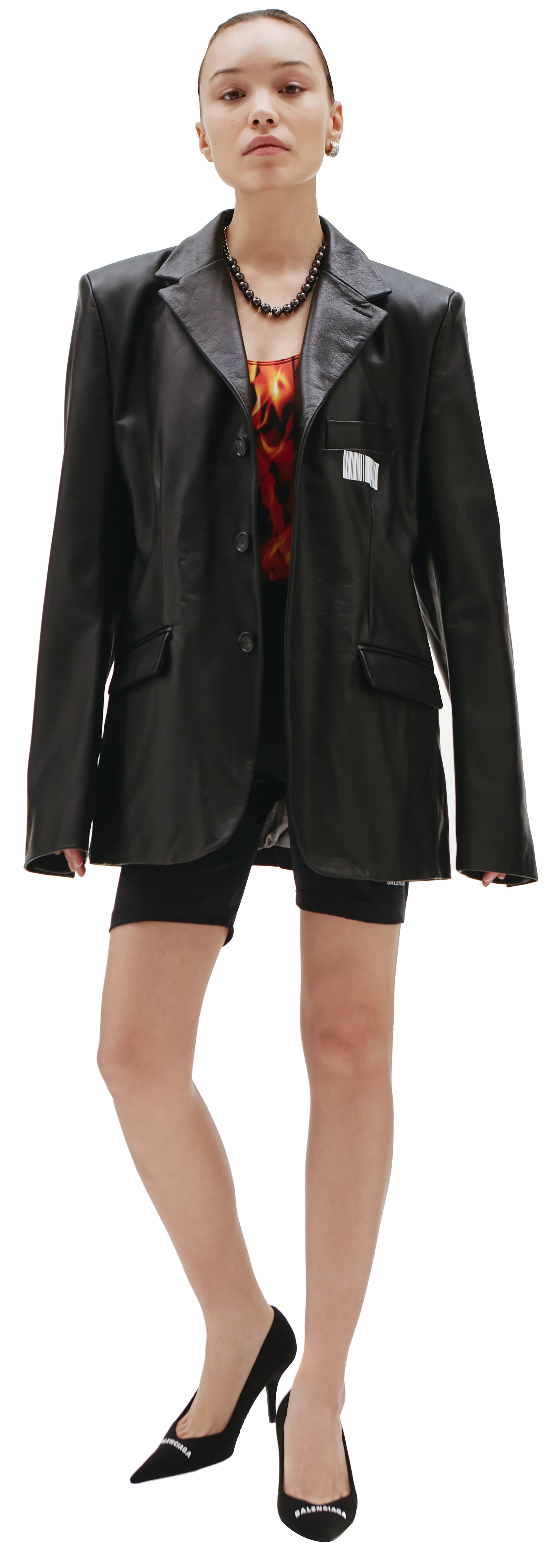 Buy VTMNTS women black barcode leather blazer for €1,314 online