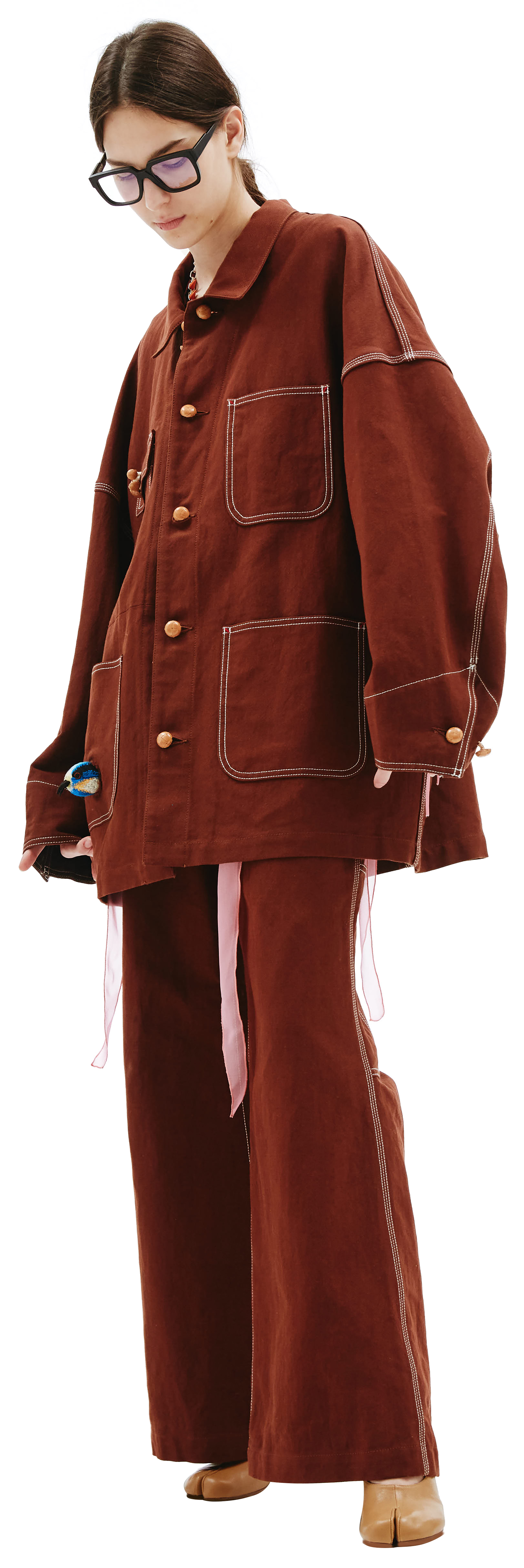 Buy Doublet women brown wood yarn painter jacket for $618 online