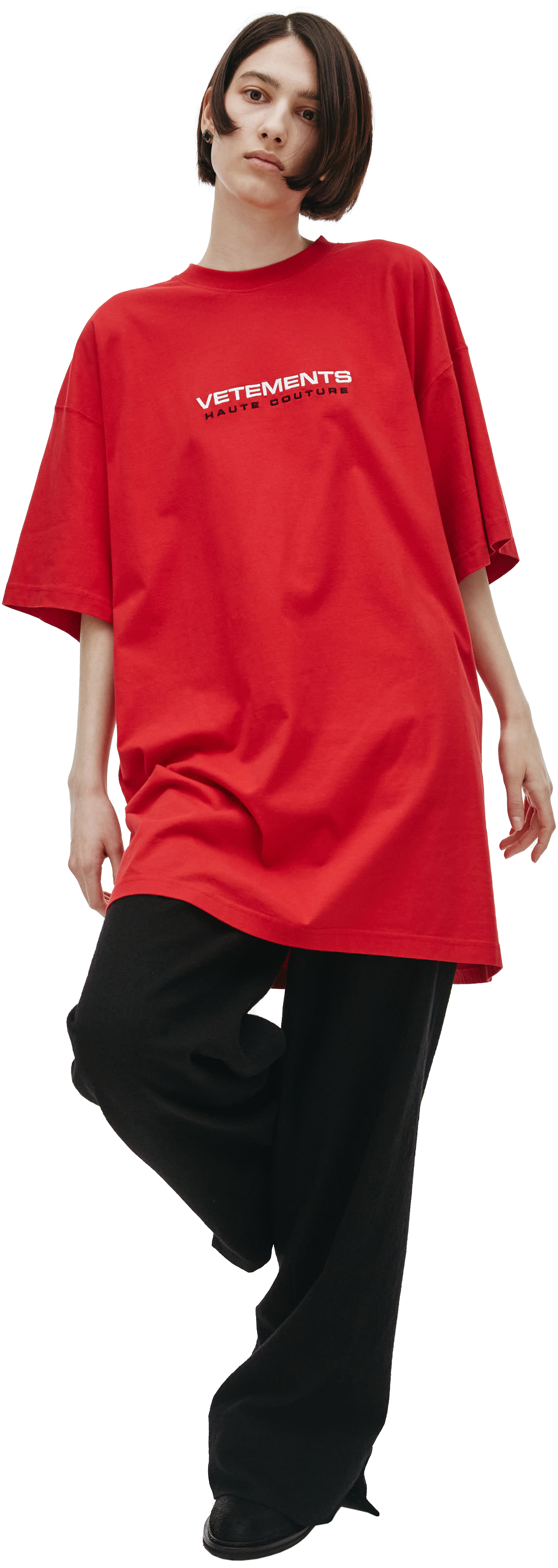 red haute couture embroidered t-shirt 