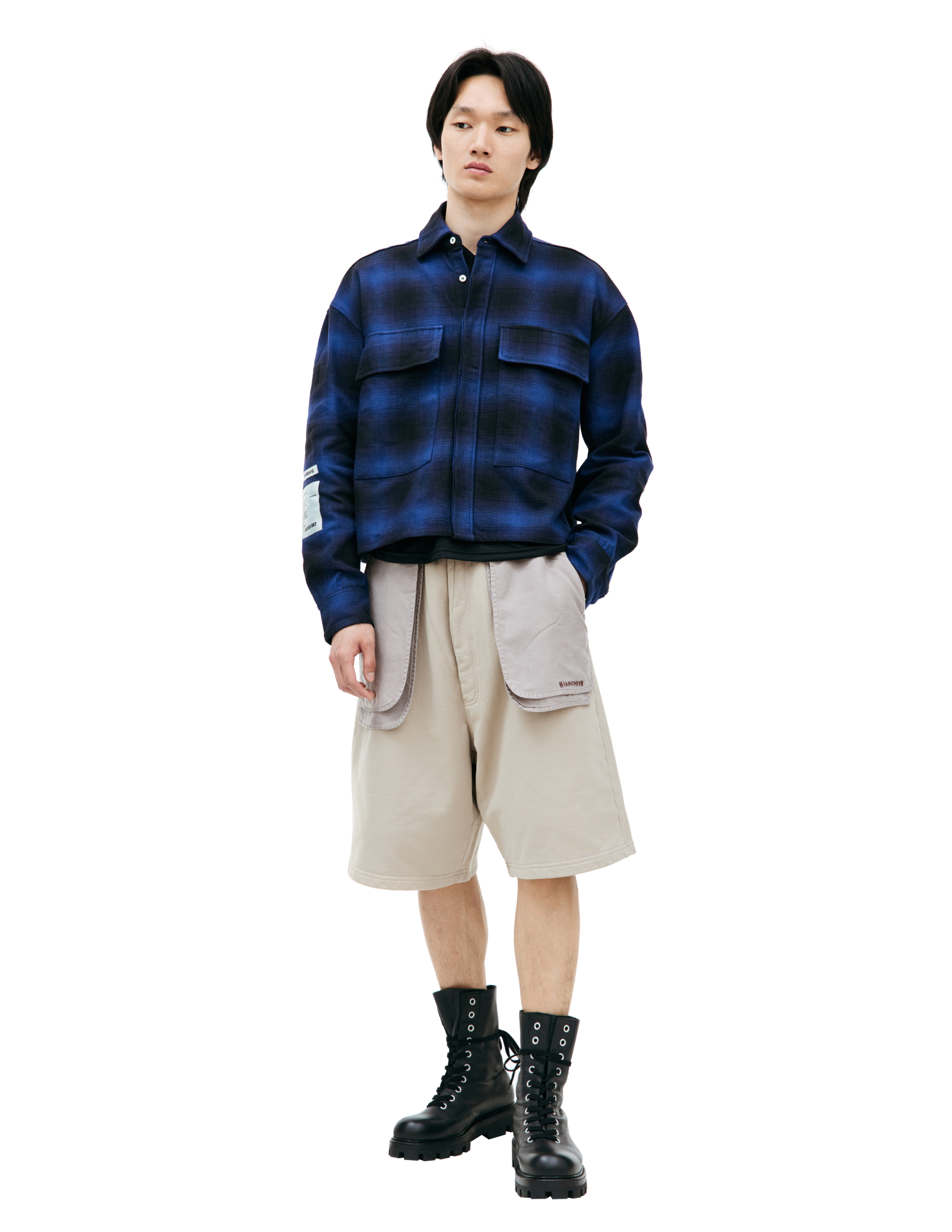 Shop B1archive Checkered Logo Shirt In Navy Blue