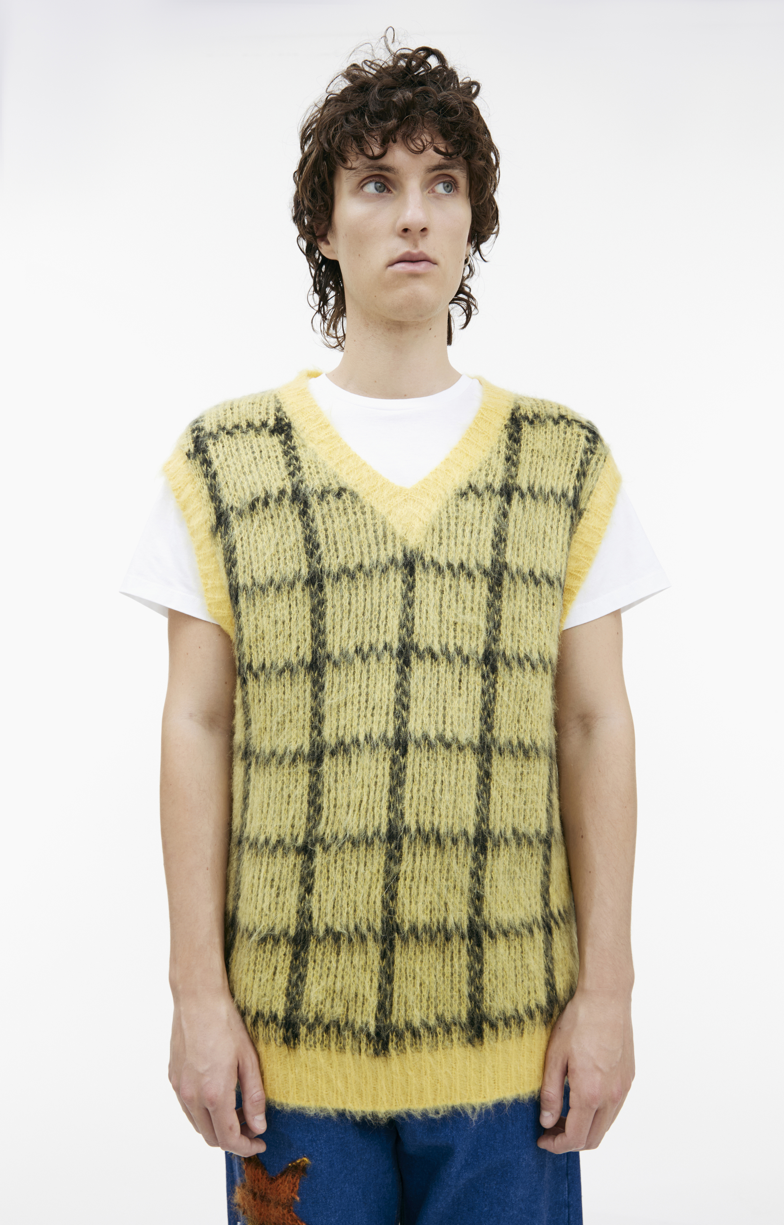 MARNI Quilted Collar Knit Down Vest with Checkered Lining