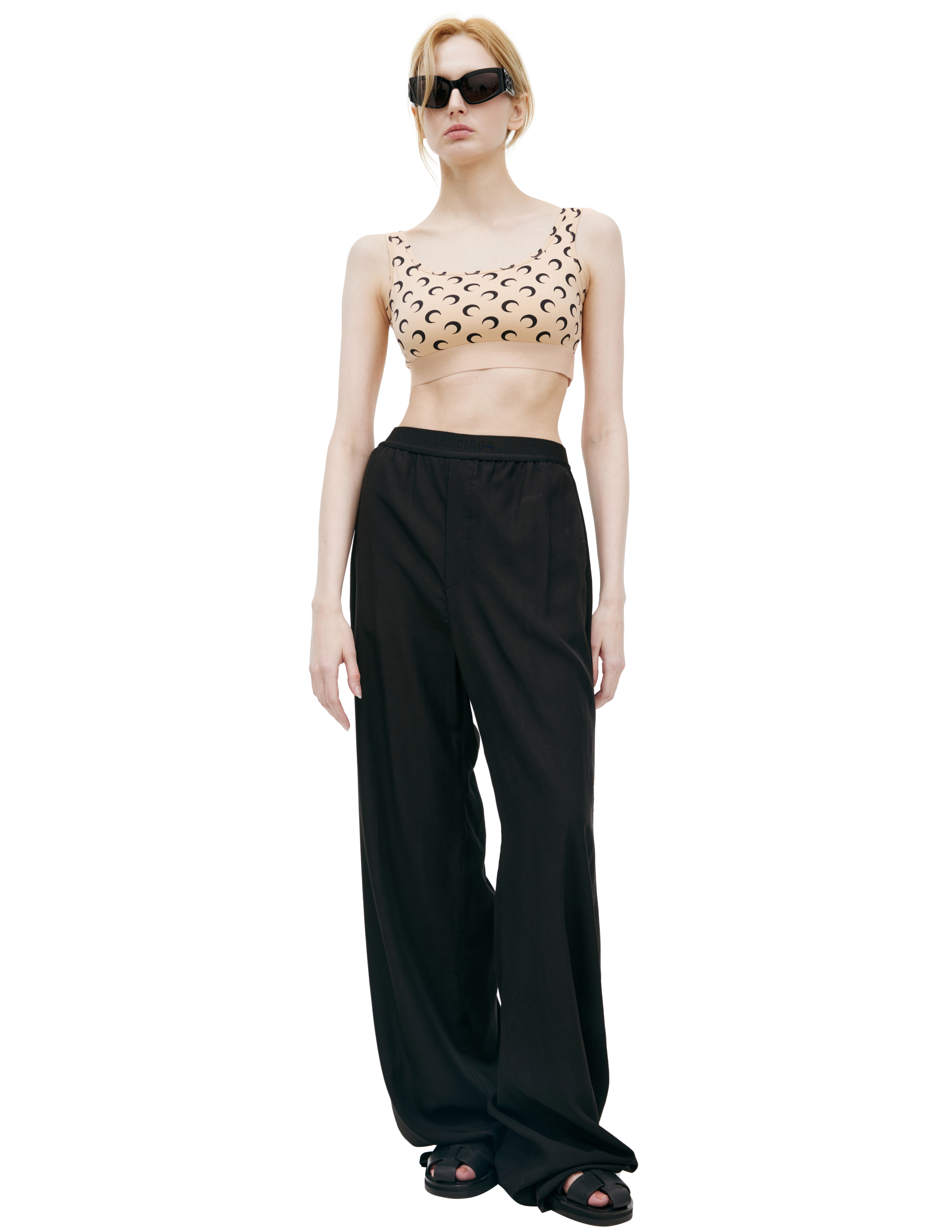 Marine Serre Moon All Over Logo Bra In Beige