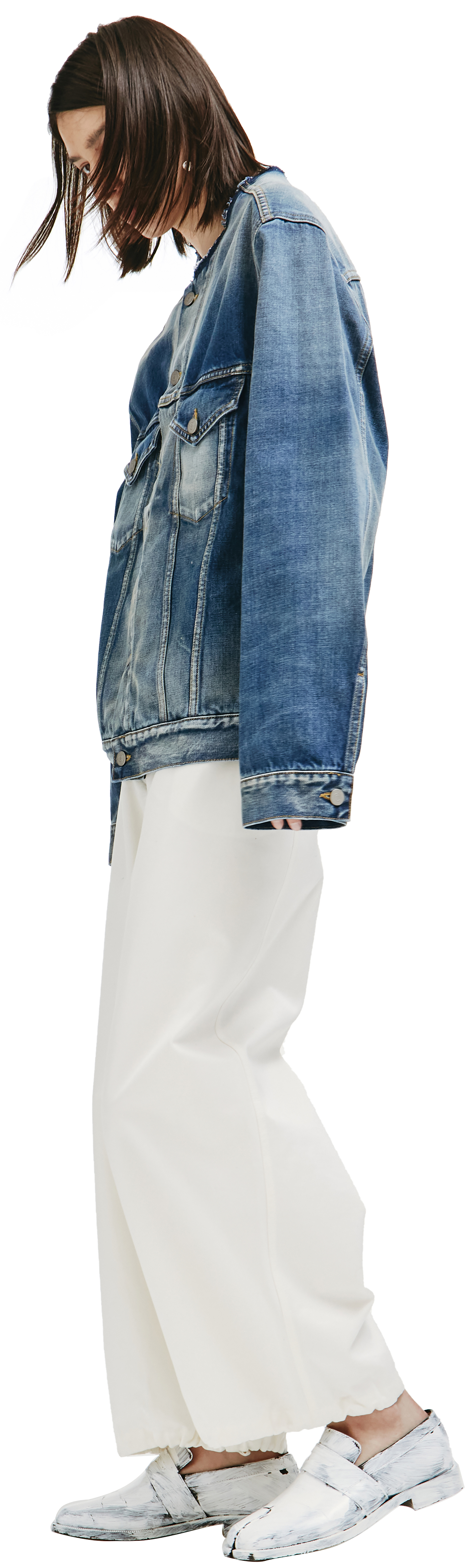 Buy Maison Margiela women collarless blue denim jacket for $812