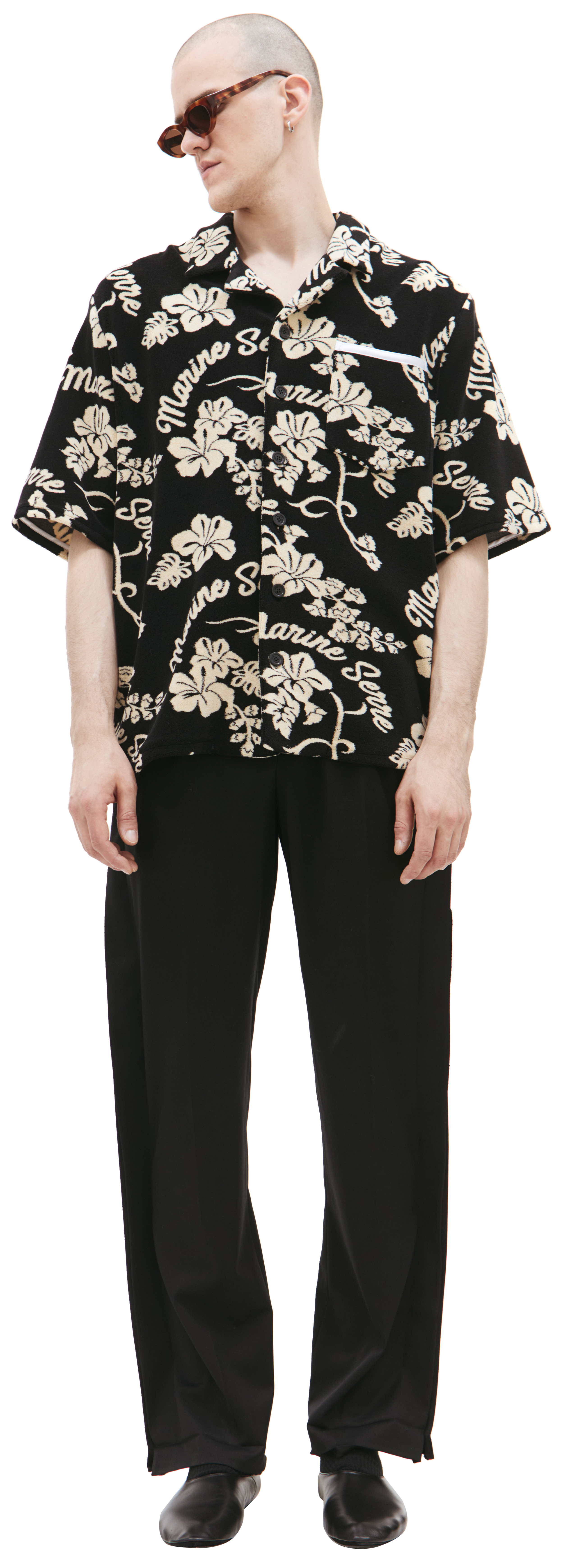 Marine Serre｜ (MSA006ACKNI0518 BK96) RECYCLED MOON JERSEY SS HIGHNECK TOP • Marine Serre